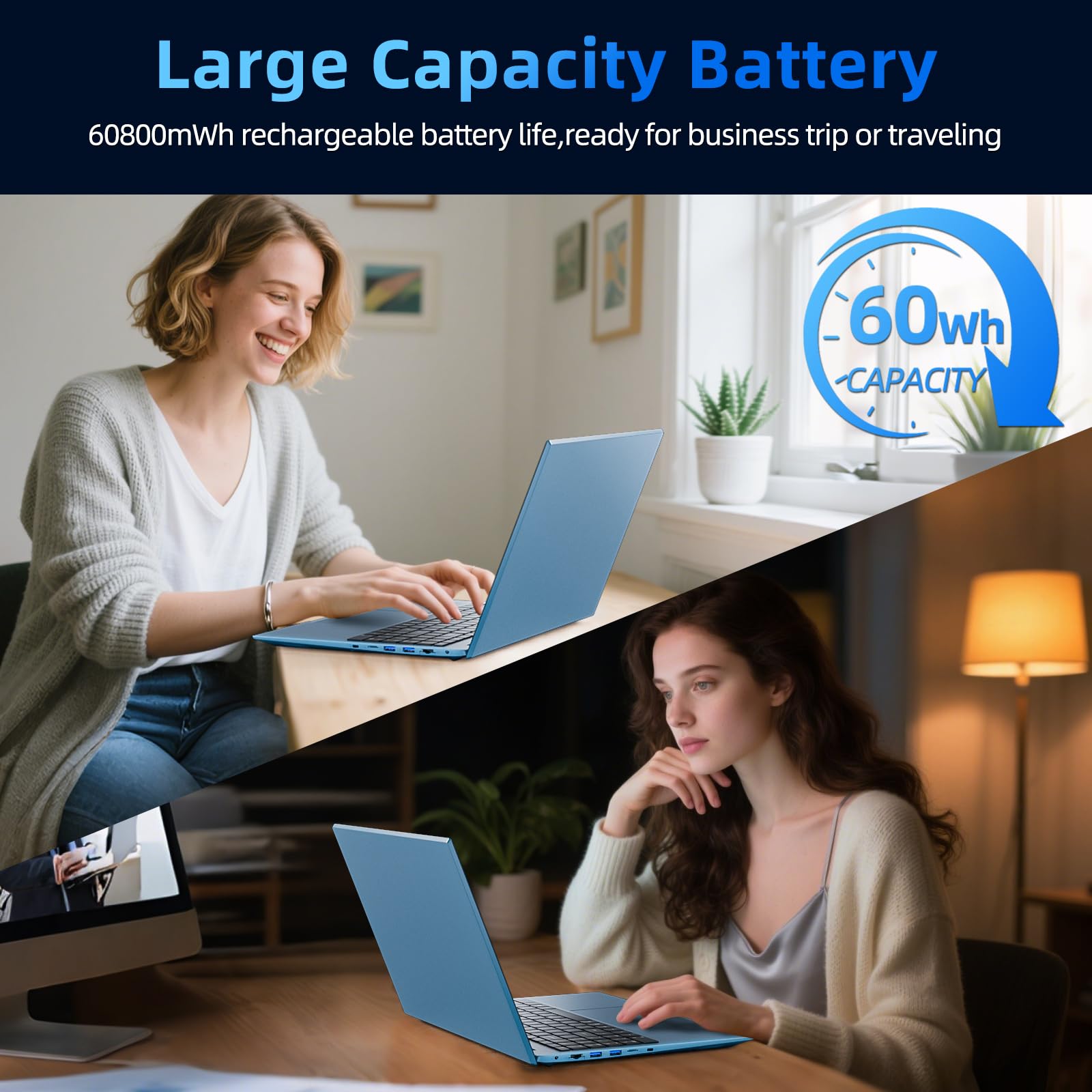 SGIN 18.5 Inch Laptops Computer 16GB RAM 1024GB SSD Ordinateur Portable, Win 11 Laptop Core i3 Processor, 180° Open Angle, Type-C, 8000mAh, WiFi 6, HDMI, for Business and Students(Gray) — view 7