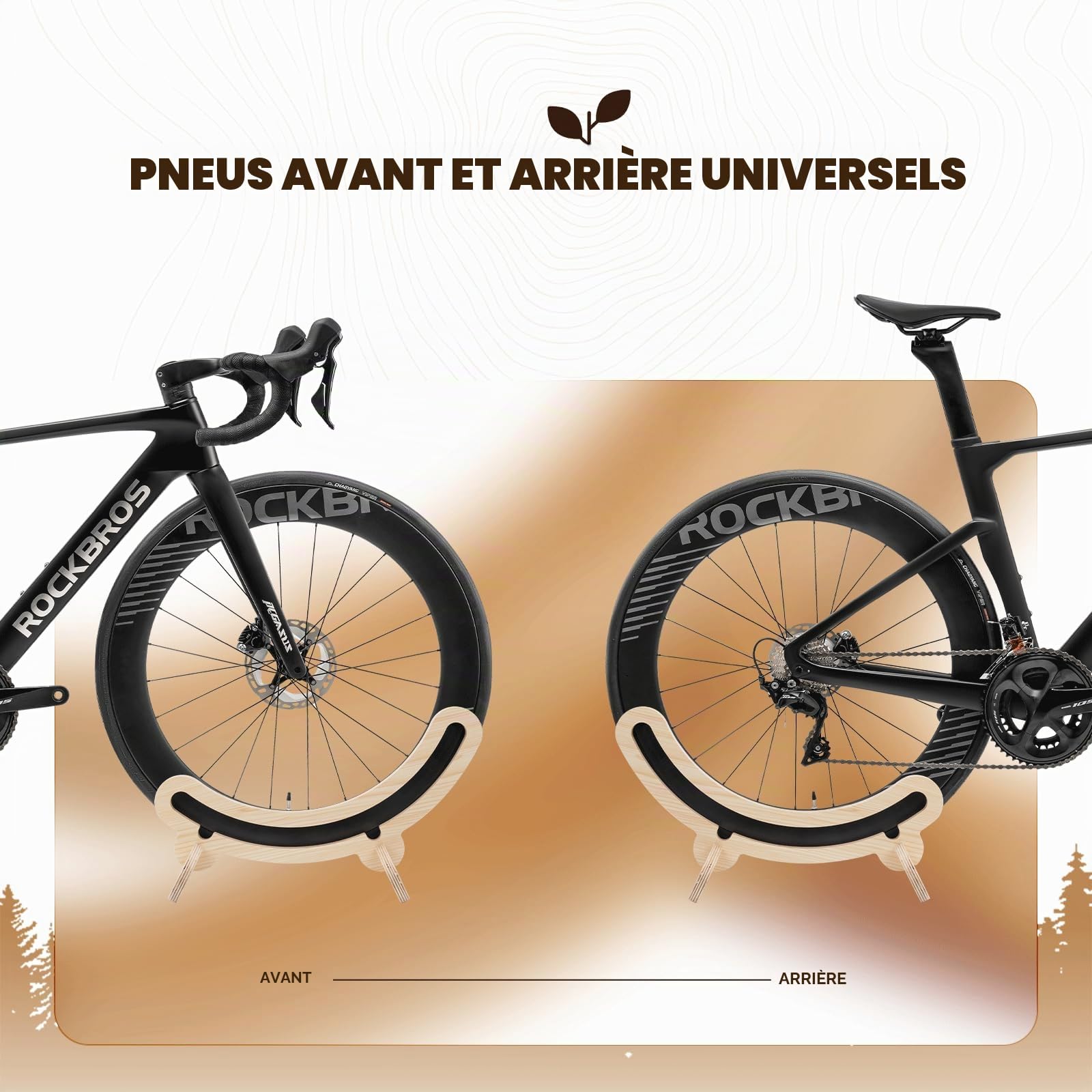 ROCKBROS Porte-Vélos, Râtelier Vélo, Support Vélo Sol, Support de Stationnement en Bois pour Vélo de Route de 23C à 30C, 700C, Idéal pour Garage, Maison ou Magasin de Vélos