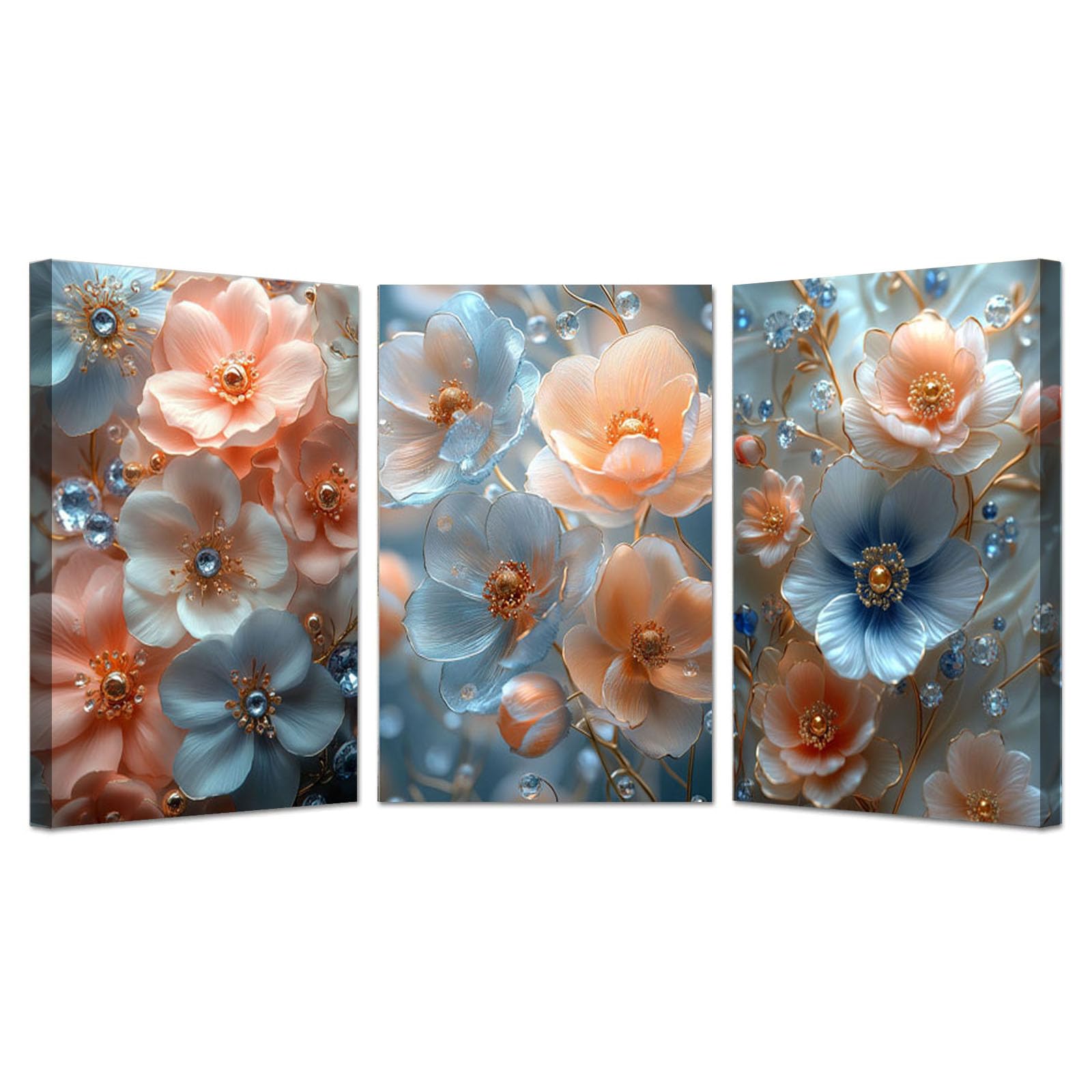 Tableaux impression sur toile fleurs BOHUO 3 pièces rose 40x60cm encadrée