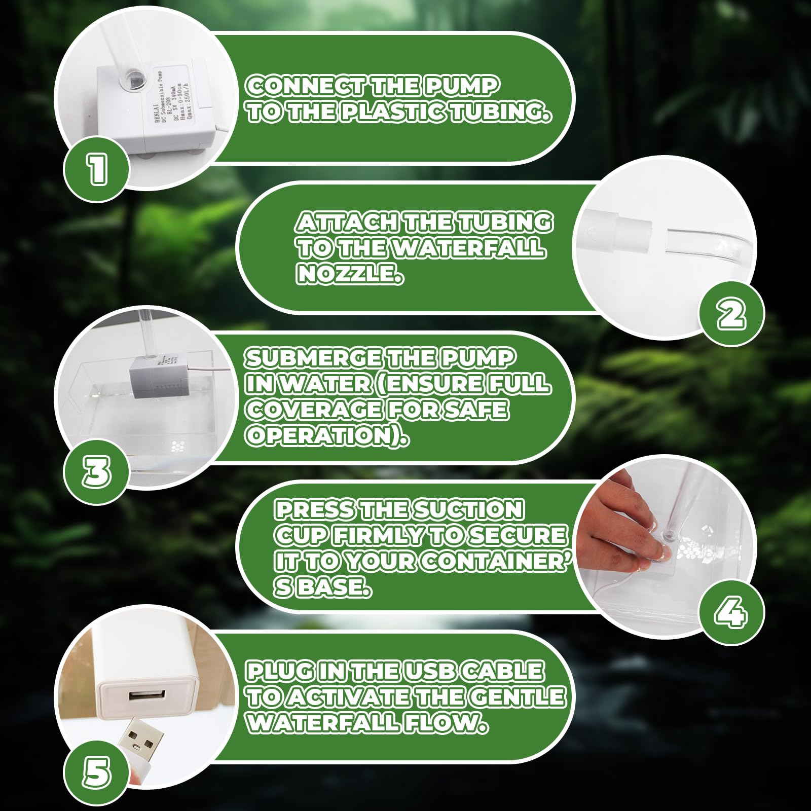 Kit doccia per rettili alimentato tramite USB con fontana a cascata e asciugamano di peluche, essenziale per il bagno per draghi barbuti, rane e piccoli animali domestici