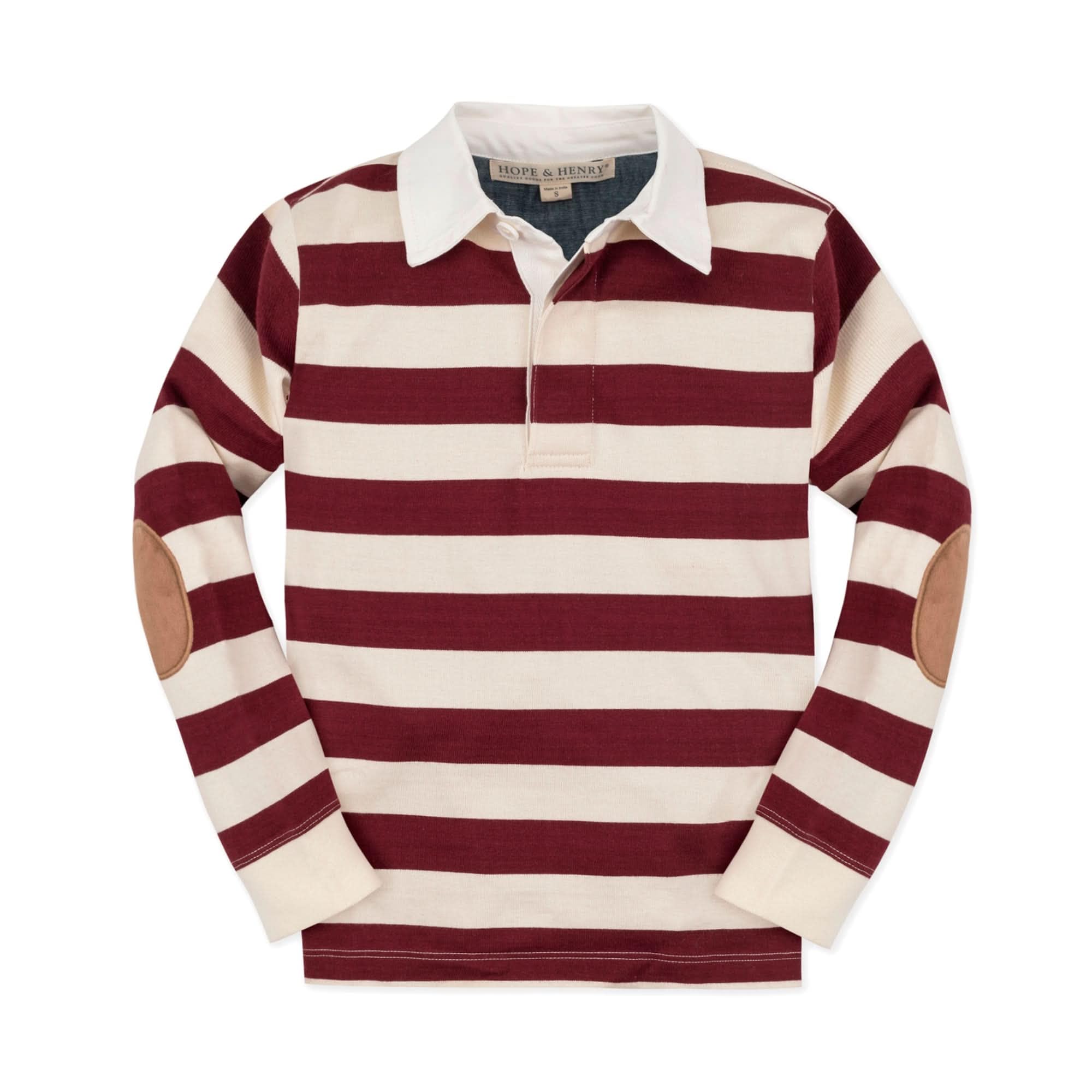 Hope & Henry Baby Boys' Organic Long Sleeve Rugby Shirt, 6-12 Months, Oxblood and Ivory Rugby