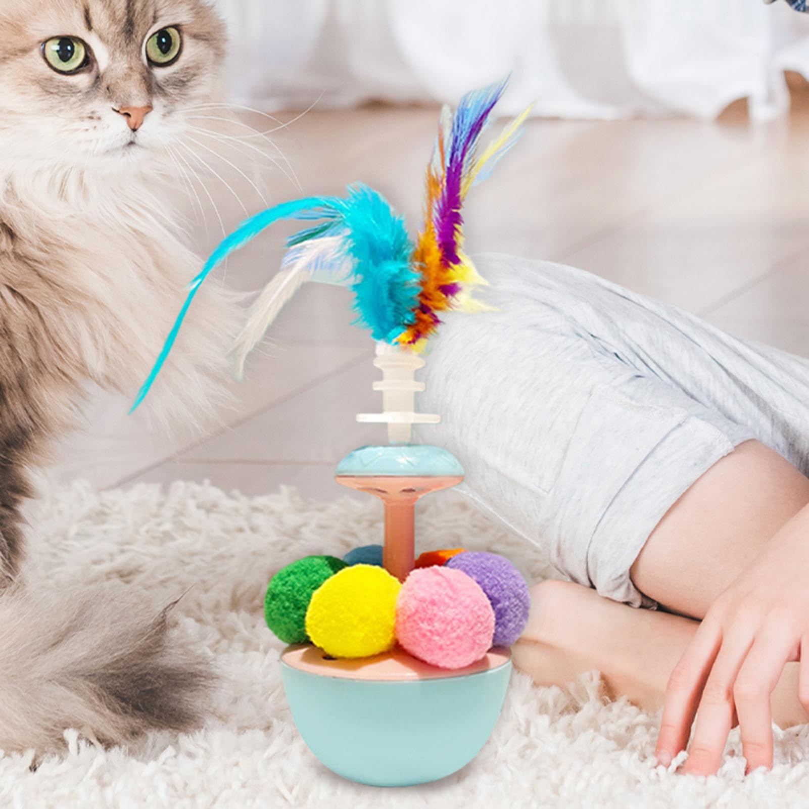 Giocattoli Per Gatti Divertente attività di arricchimento, esercizio | Palla Con Piume Per per Addestramento di Gatti e da Interno ed