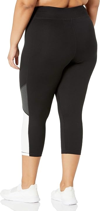 Just My Size Women's Plus Size Active Pieced Stretch Capri, Black/Granite Heather/White, 2X