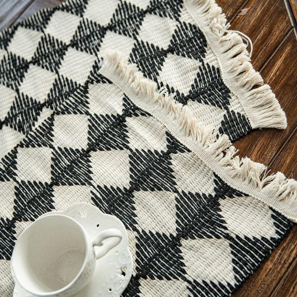 Table Decoration Table Runner Cotton Thread Black and White Woven Table Runners for Home Party Decor(34x350cm)