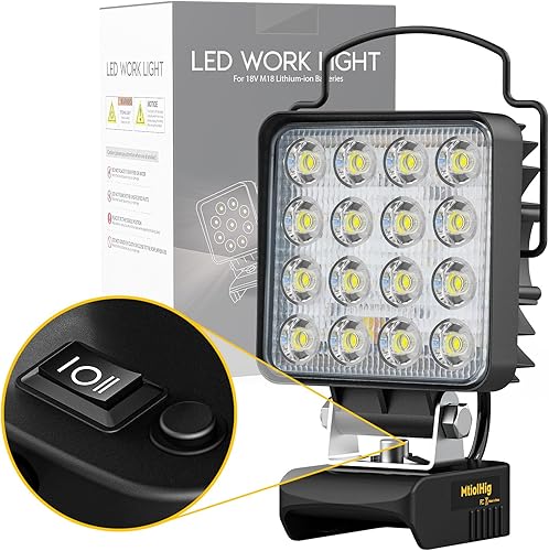Luz de trabajo LED inalámbrica para batería Dewalt de 18 V, interruptor de alimentación mejorado de 48 W, 4800 lúmenes, luz de inundación debajo del