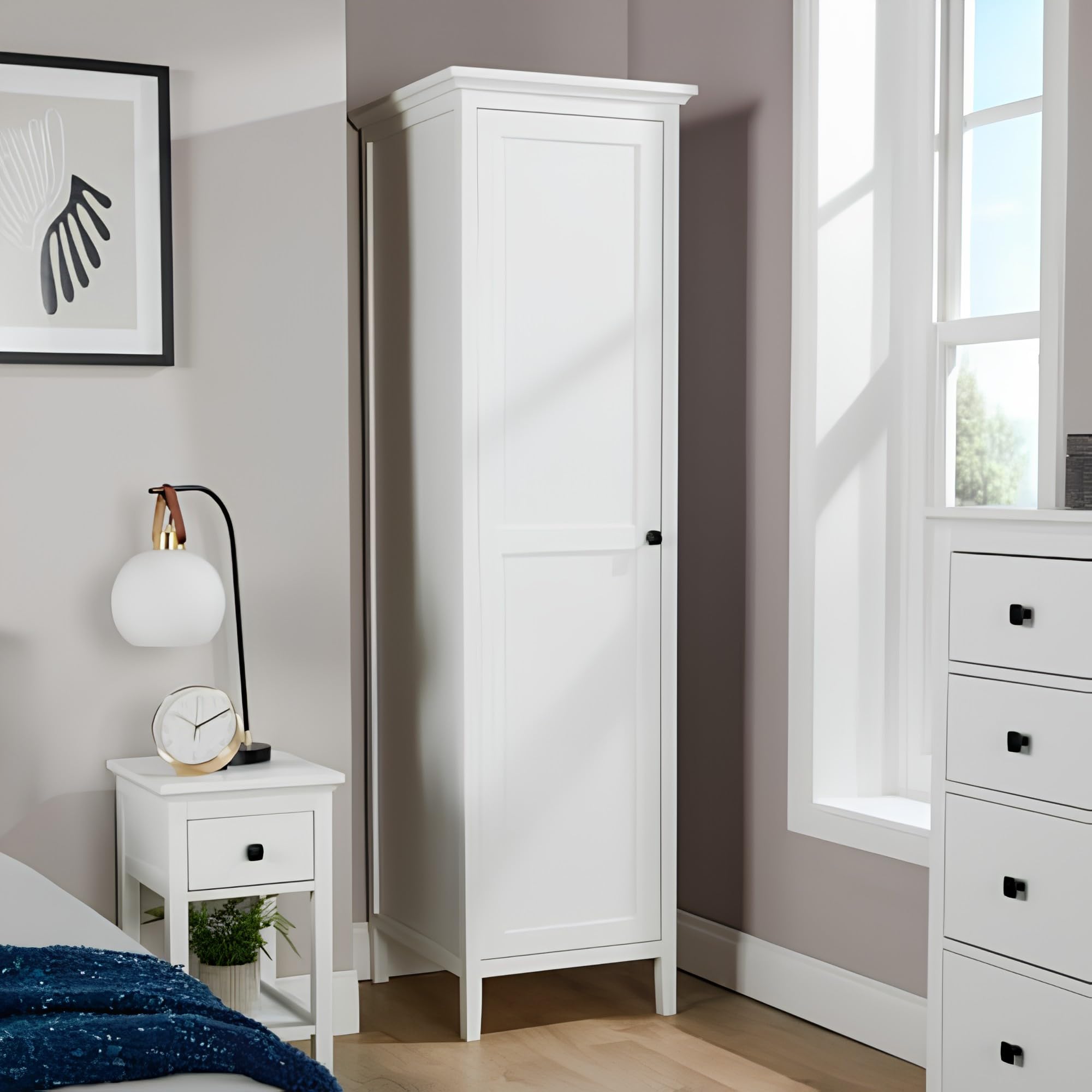 Home Source Bedroom 1 Door Wardrobe with Clothes Hanging Rail Storage Shelf, White