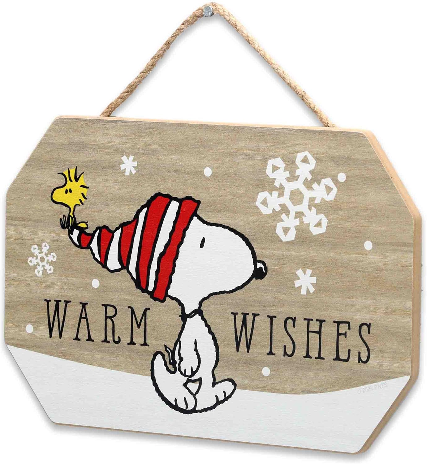 Peanuts Snoopy and Woodstock Warm Wishes Winter Hanging Wood Wall Decor - Fun Snoopy Christmas Sign for Home Decorating - Image 2