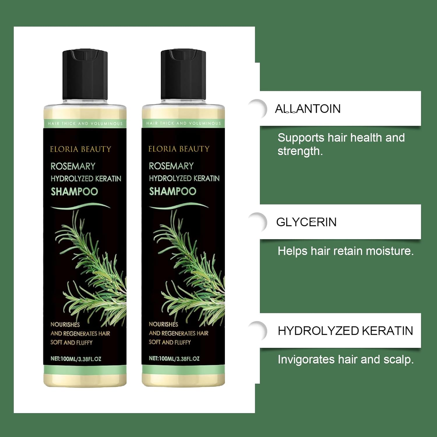 Eloria beauty shampoo，Rosemary hydrolyzed keratin shampoo，Nourishes and Regenerates Hair (1PCS)