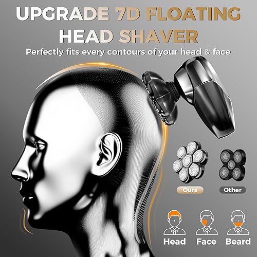 Miniatura 2 de Ufree Afeitadora de cabeza giratoria 7D para hombres calvos, cuchillas magnéticas desmontables, maquinilla de afeitar eléctrica impermeable IPX7,