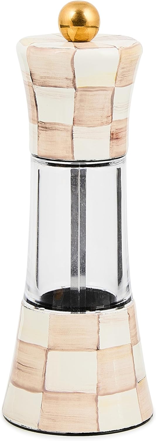 MACKENZIE-CHILDS Enamel Grinder, Refillable Manual Salt Grinder and Pepper Grinder, Blue-and-White Royal Check
