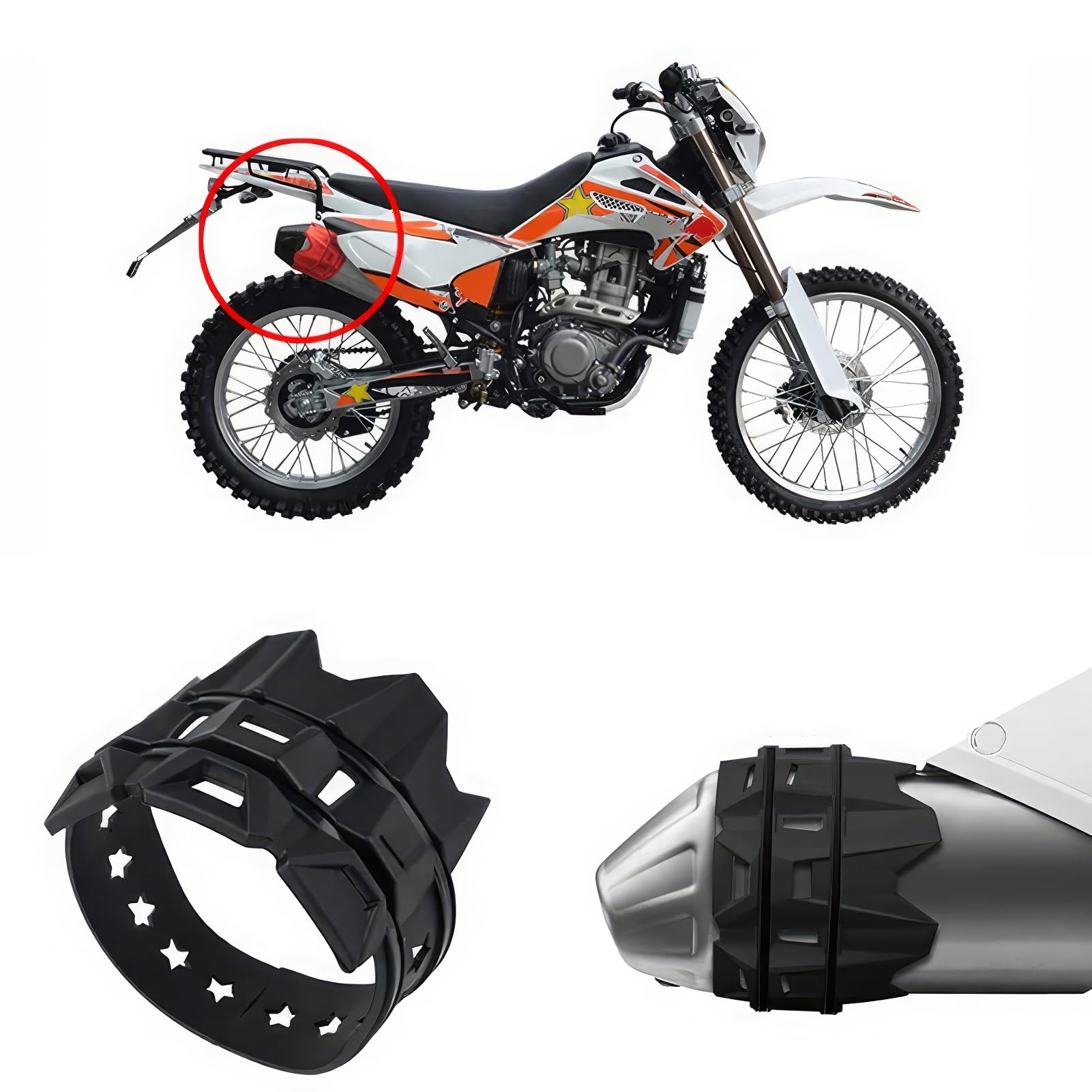 Protezione per silenziatore di scarico del pozzetto della moto con cinghie di installazione, protezione in gomma, anello anti-bruciatura resistente al calore per tubo di scarico, nero