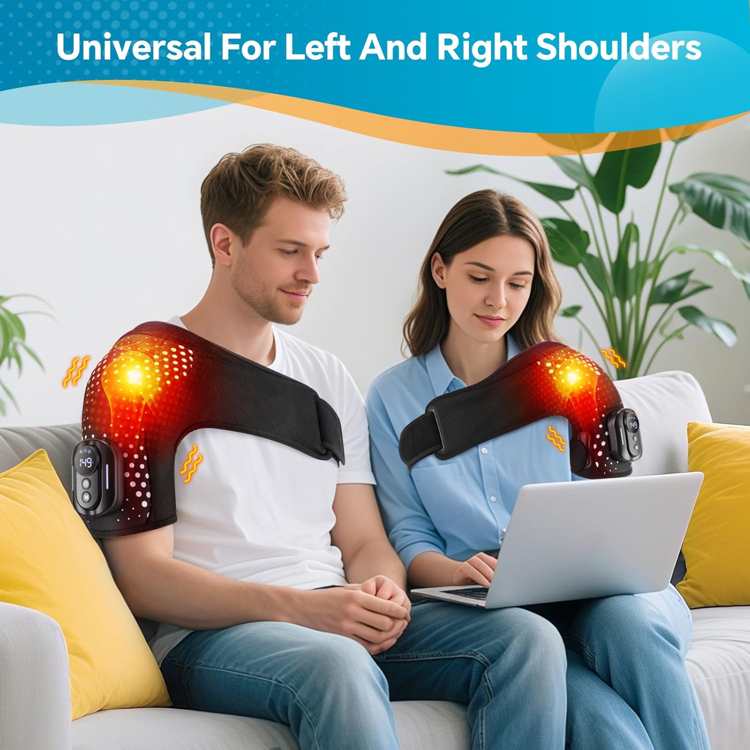 Cordless Shoulder Heating Pad with Magnetic Detachable Remote – Heated Shoulder Brace Massager for Pain Relief, 5 Heat & 5 Vibration Modes, Shoulder Heating Pad for Pain Relief, ‎FSA HSA Eligible
