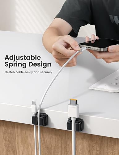 Vista 32 de Lamicall - Paquete de 10 clips de resorte de cable, organizador de cables para escritorio, clip de cable ajustable Lamicall para cables, organizador