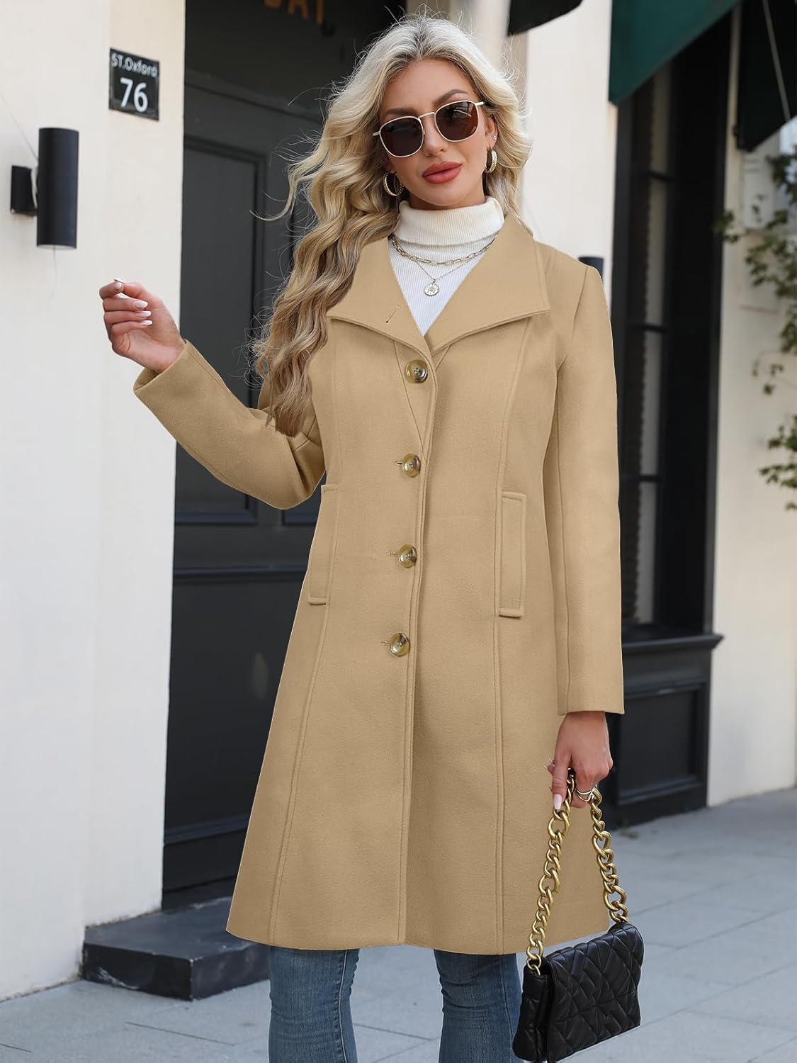 Wool Coats for Women Long Pea Coats Single Breasted Winter Women Trench Coat Jackets - Image 3