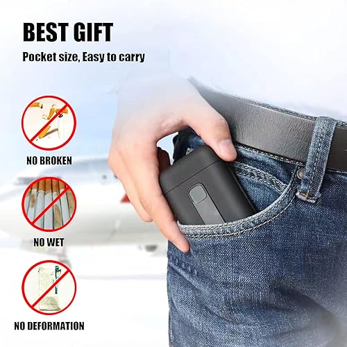 Miniatura 6 de OLDENDO Estuche para cigarrillos con encendedor, paquete portátil grande de 20 cajas de cigarrillos de tamaño regular, encendedor integrado 2 en 1,