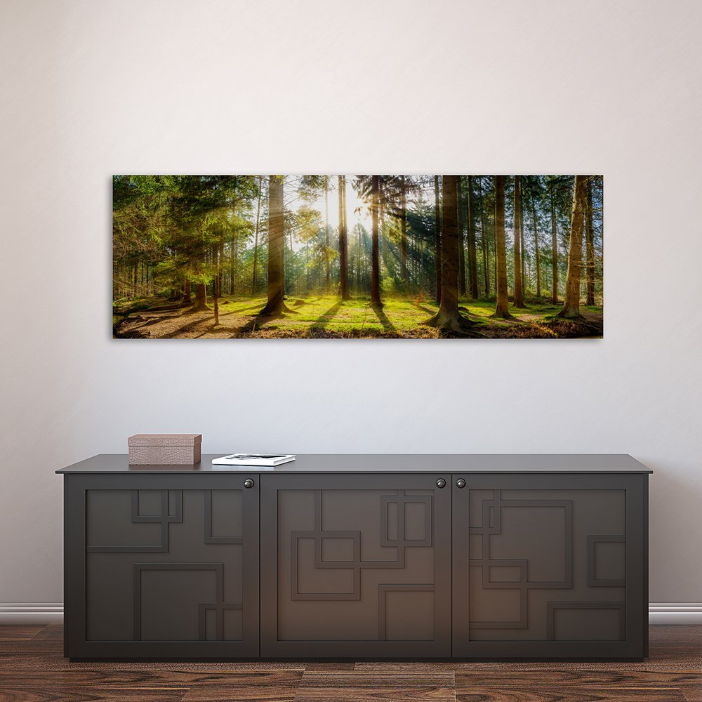 Feeby Cuadro En Lienzo Bosque Árbol Naturaleza 150x60 cm 1 Pieza Modernos Impresión Artística Calidad Fotografica Imagen Decoración de Pared Salon Dormitorio Cocina Oficina Pasillo Sol Verde Marrón