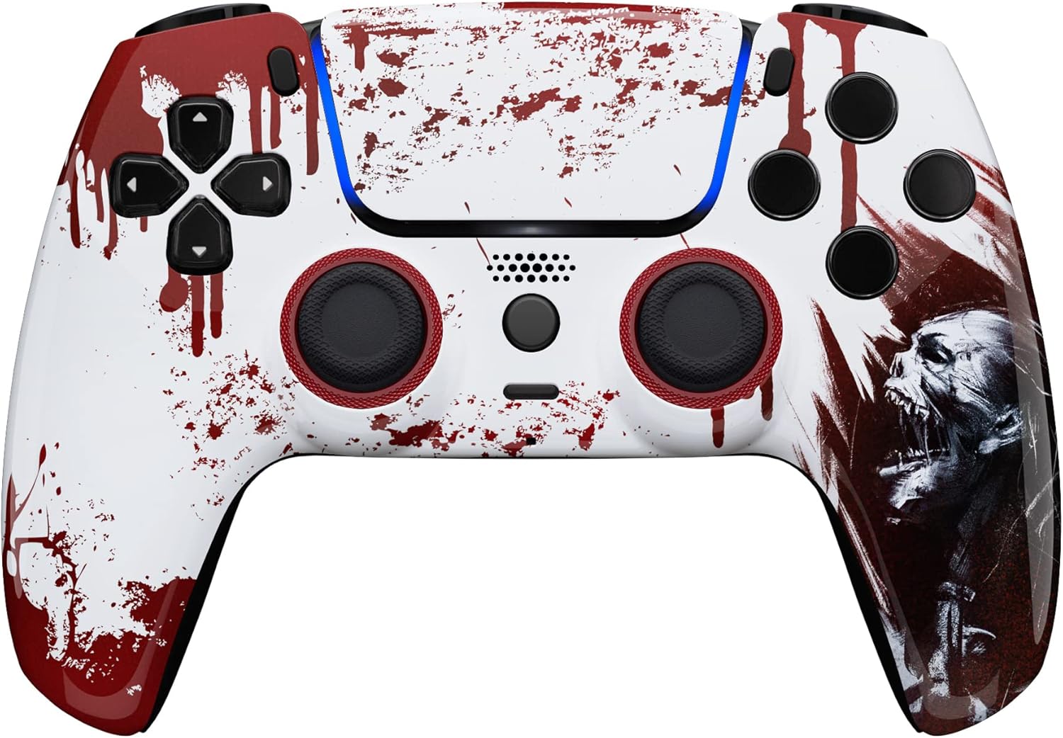 eXtremeRate Luna Redesigned Blood Zombie Front Shell Touchpad Compatible with ps5 Controller BDM-010 020 030 040 050, Textured Red Replacement Bottom Shell Back Cover Compatible with ps5 Controller