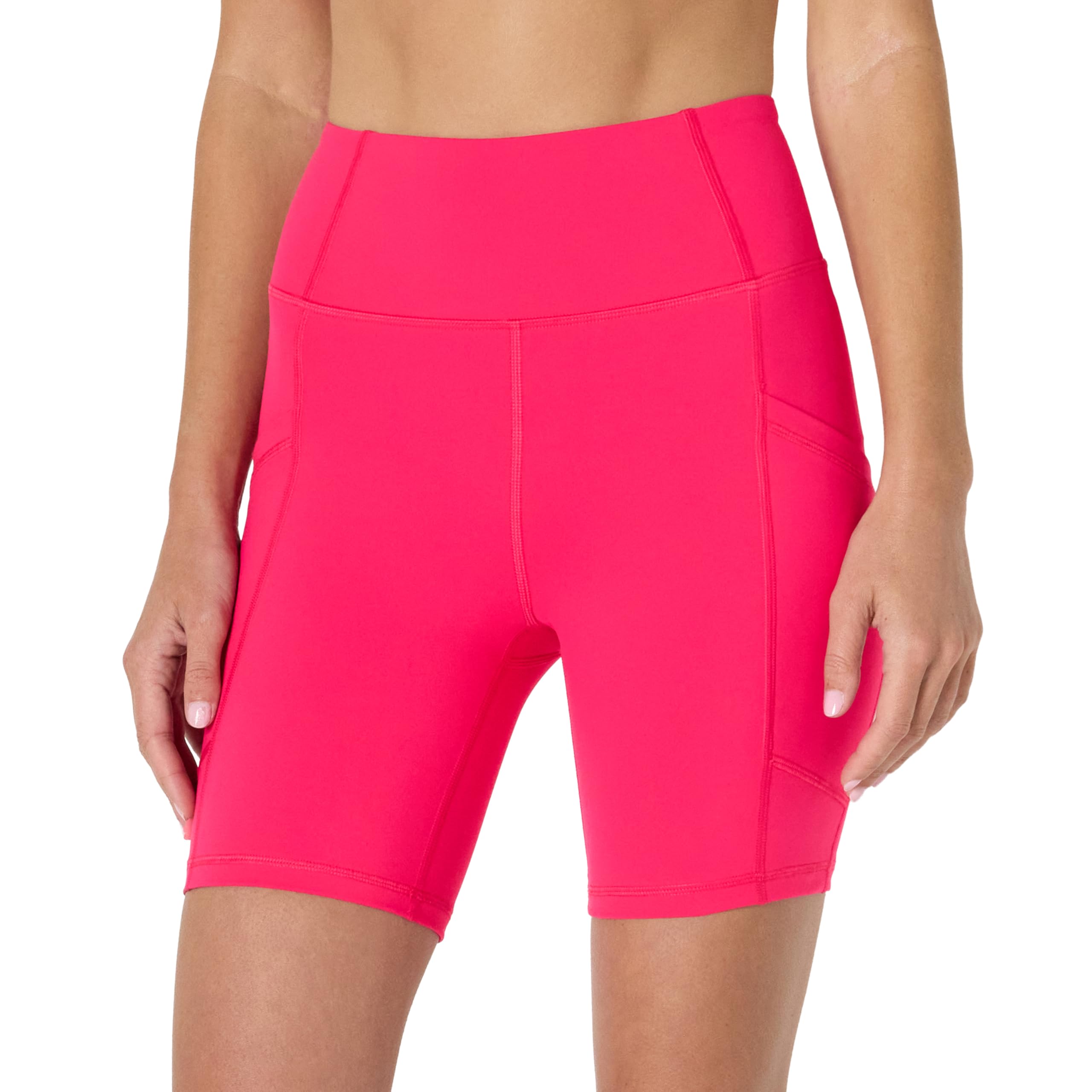 Amazon Essentials Women's Active Total Train High-Waist 7” (18cm) Gym Workout Biker Shorts with Pockets, Hot Pink, XS