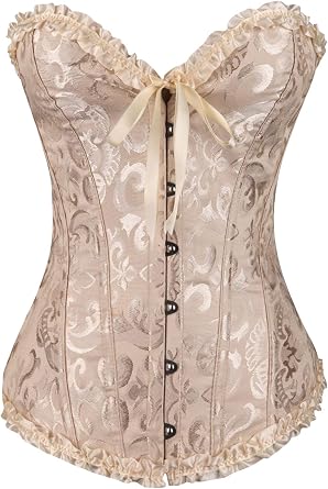Womens Floral Lace Trim Corset Overbust Waist Cincher Bustier Top Shapewear