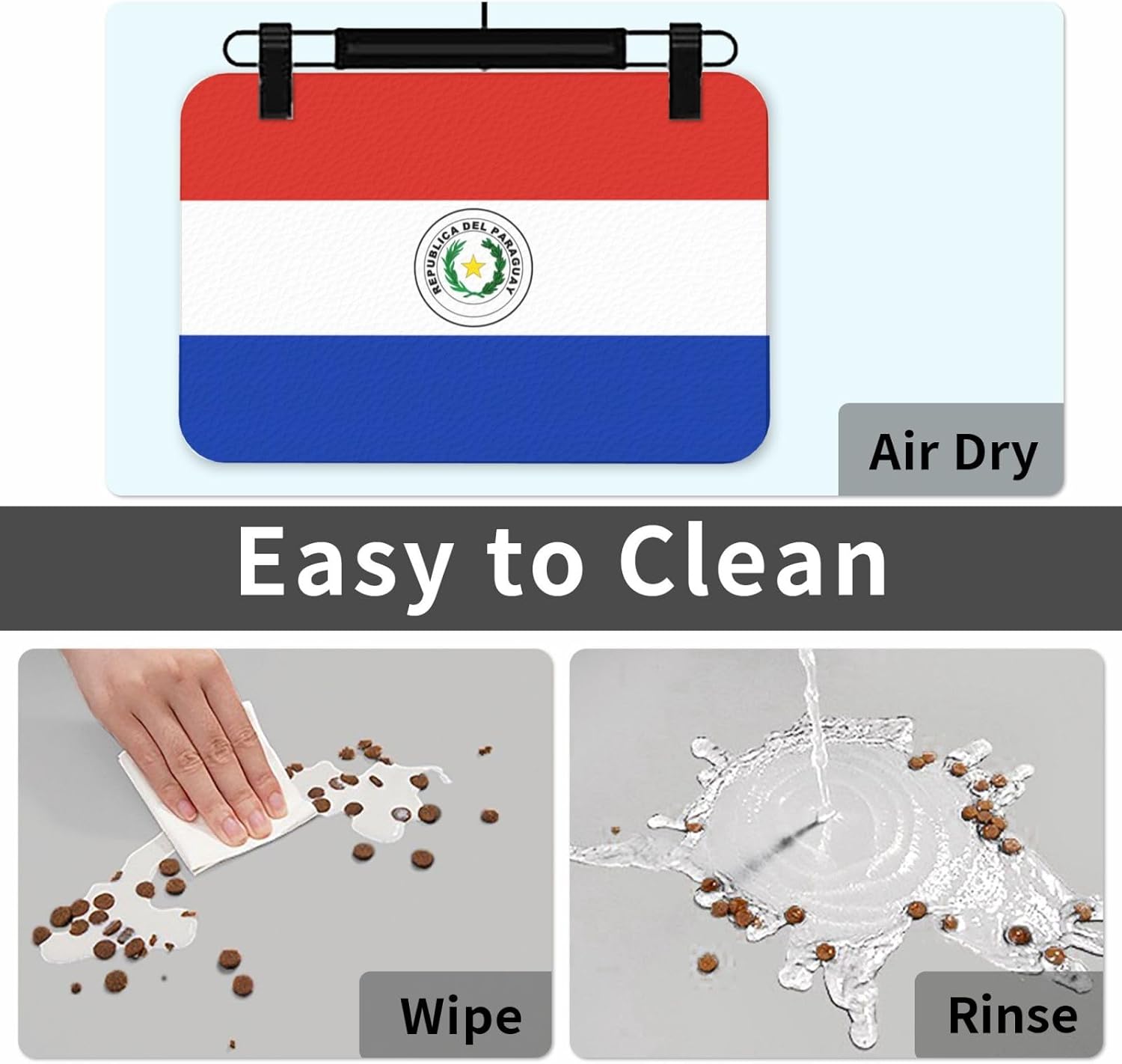 40x60cm Pet Absorbent Feeding Mat - Flag of Paraguay Print Leather Non-Slip Placemat, for Dog Cat Food and Water Bowl Pads