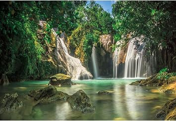 12x8ft Polyester Waterfall Spring Jungle Forest Lake Backdrop Woodland Nature Mountains and Rivers Outdoor YouTube Photography Background Green Forest Wedding Birthday Boys Girls Photo Props