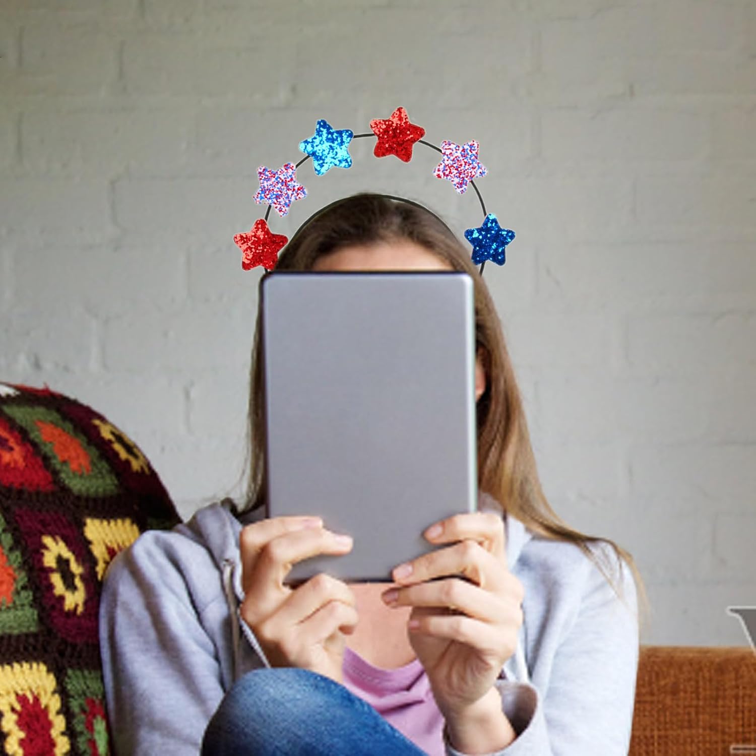 [FUZYXIH] Party Headband Sparkly Powder Star Hair Hoop for Adult Kids 4th of July Hair Hoop Music Festival Prop for All Ages