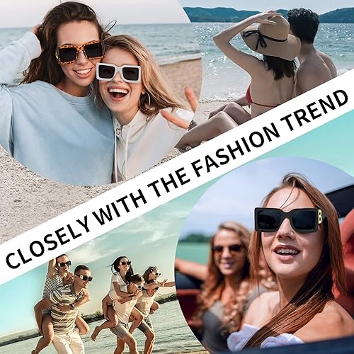 Miniatura 6 de 3 pares de lentes de sol cuadrados de gran tamaño para mujeres y hombres, de moda, con montura B gruesa, con protección UV400
