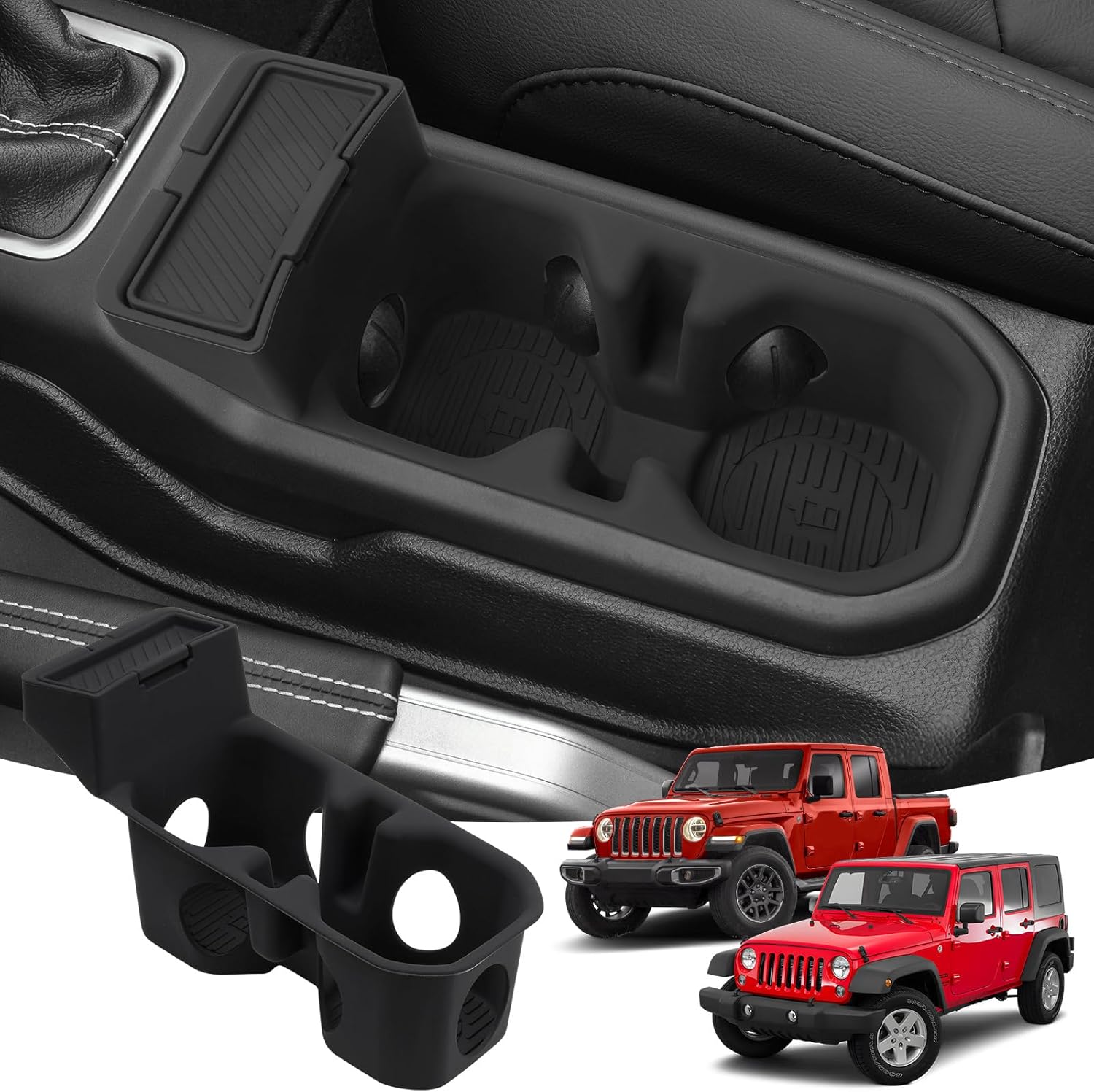 Silicone Cup Holder Coaster Compatible with Jeep Wrangler JL JLU 4XE/ Gladiator JT 2018-2026 Accessories, Cup Holder Inserts with Small Coin Storage Box, Anti-Slip Cup Holder Mat Pad Liner