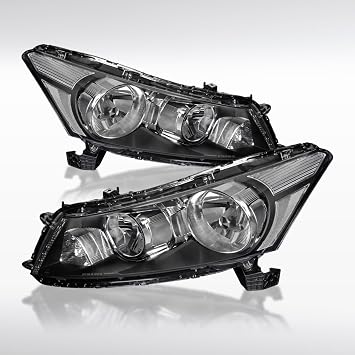 Autozensation Headlights For 2008-2012 Honda Accord 4DR Black Left+Right