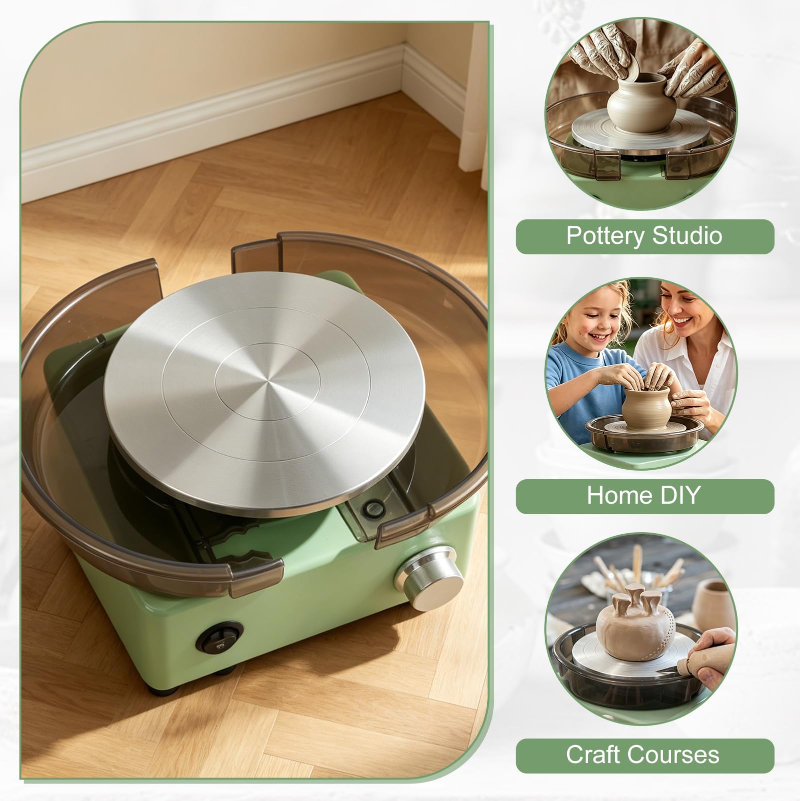 Mini Torno de Alfarero Eléctrico, Torno Cerámica para Adultos y Niños,Torno Cerámica Profesional con Velocidad Regulable, Kit Completo (Plato, Pedal, Herramientas) para Aprender Alfarería en Casa