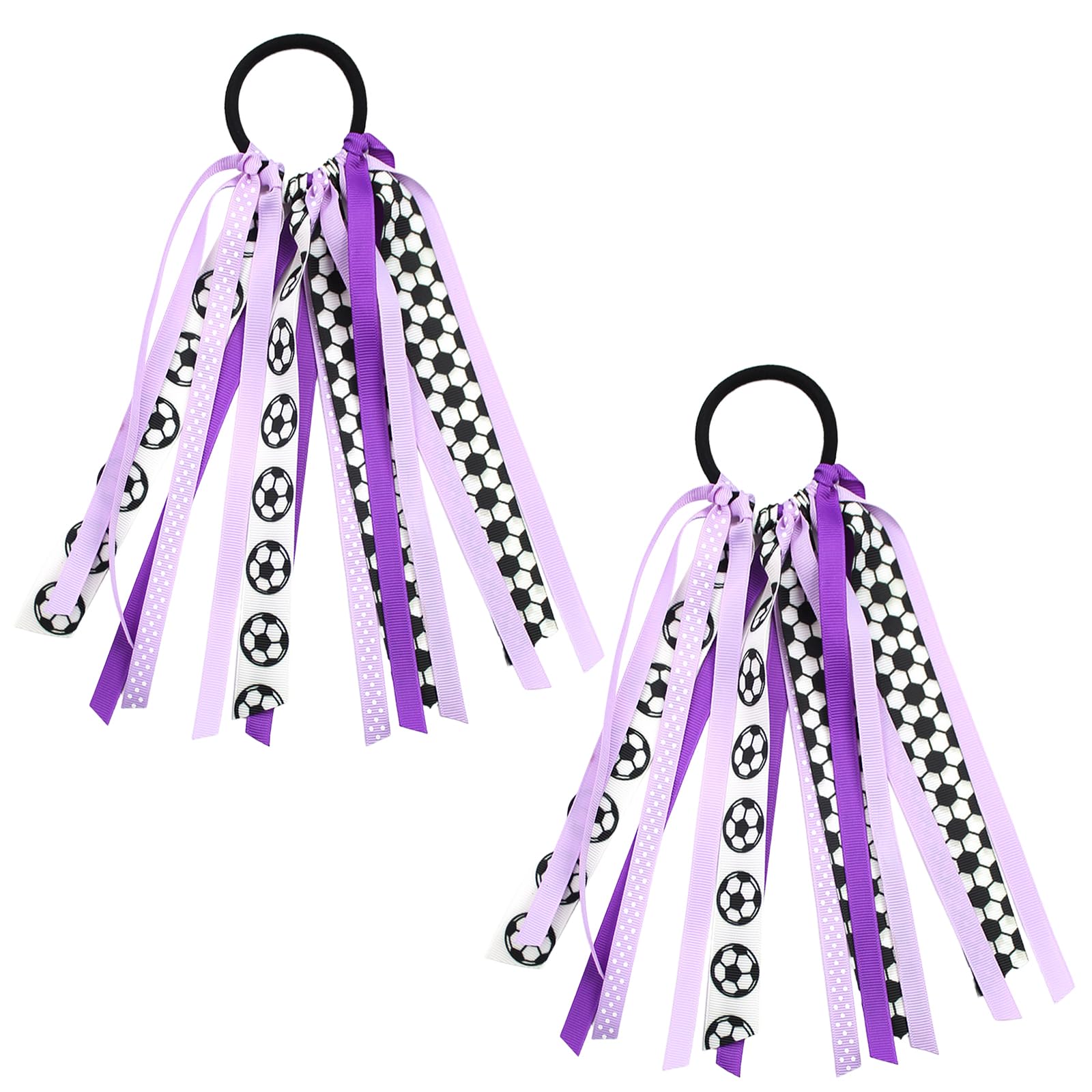 Photo 1 of Ftuuo Soccer Ponytail Holders - Purple & White Ribbons