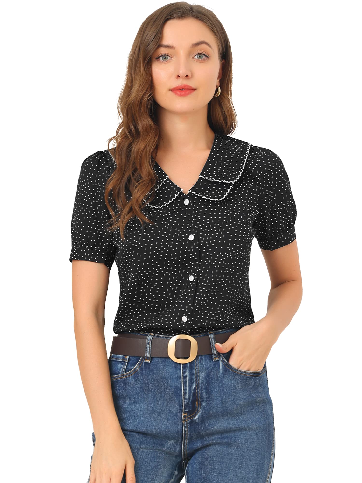 Allegra K Button-Down-Shirts con Bottoni Donna (Pacco da 1)