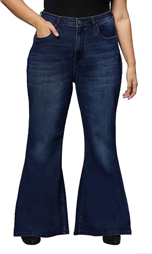 TURNING BLUE Extra Flare High Rise Stretchable Plus Size Jeans for Women