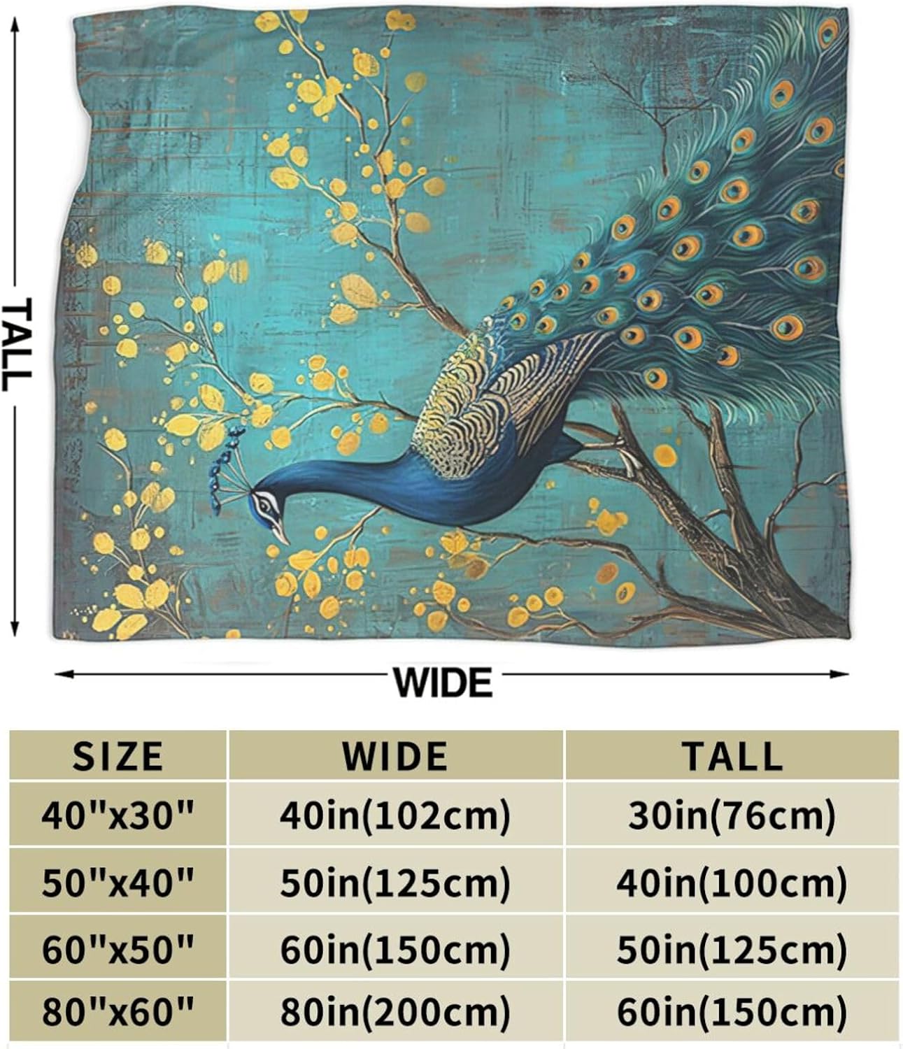 Peacock Blanket for Girl Woman Teal Peacock Throw Blanket Peacock Stuff Decor Merch Cozy Flannel Soft Warm Plush Lightweight Bedding Peacock Gifts for Boys Man Sofa Bedding Couch 80"X60"