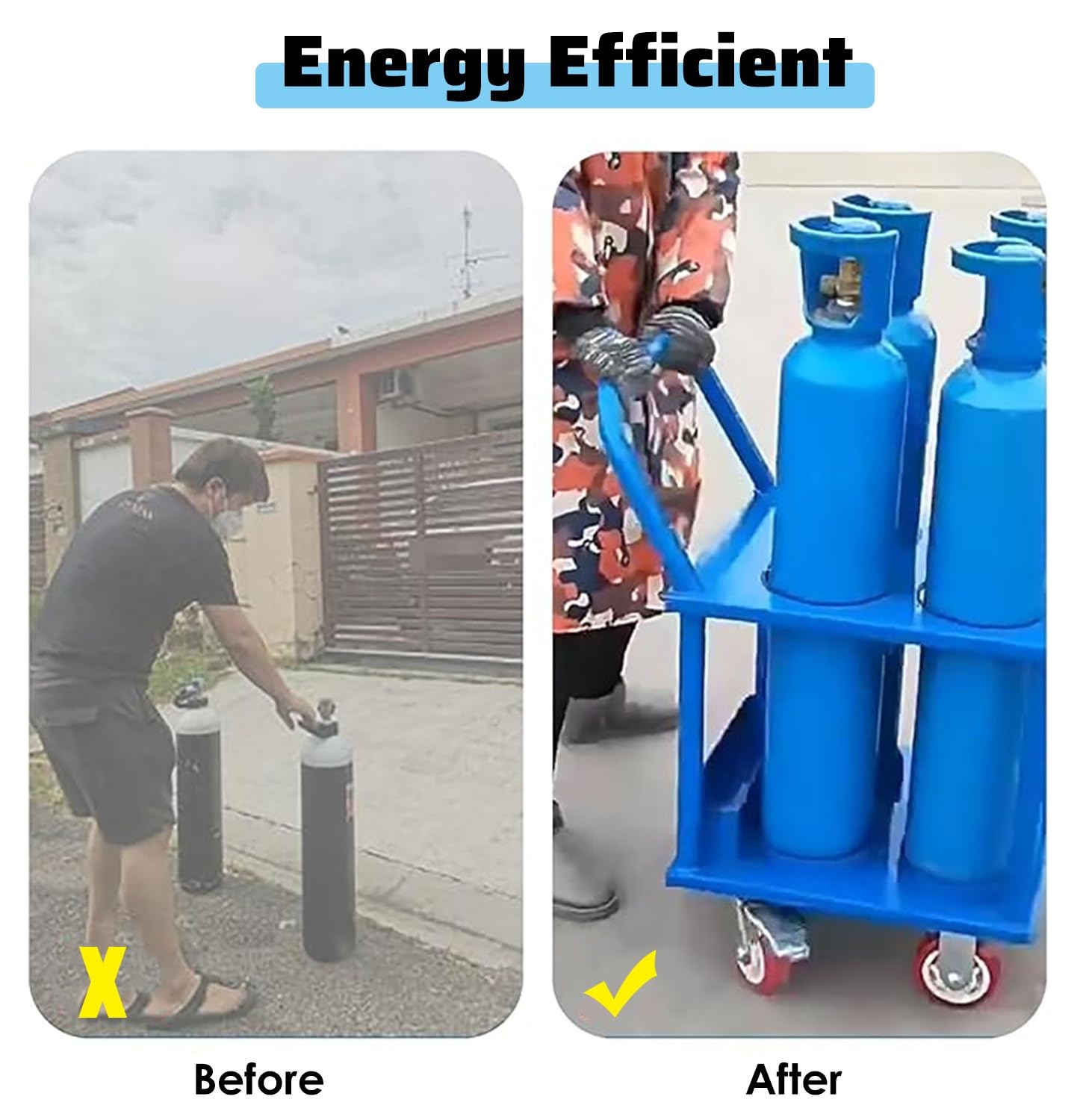 ENHEN Oxygen Tank Holder Professional Gas Tank Holder with Handle, 4 Wheels Rolling Sturdy CO2 Bottle Organizer, Domestic Nursing Garage Clinics Oxygen Cylinder Cart(Blue)