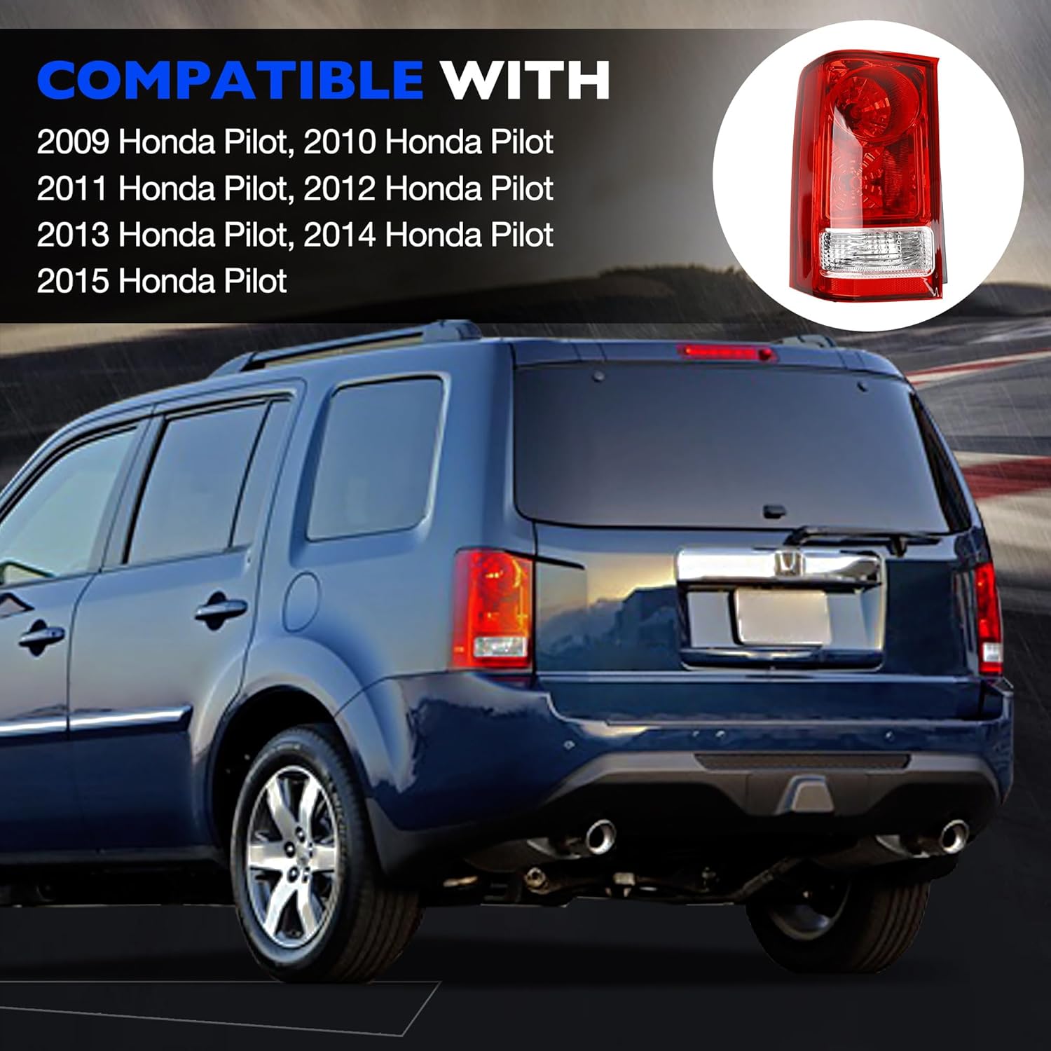 Tail Light Assembly for Honda Pilot 2009-2015, Rear Taillight with Bulb and Wiring Harness, Tail Lamp Replaces HO2800174 33550-SZA-A01 33550SZAA01, Driver Left Side LH