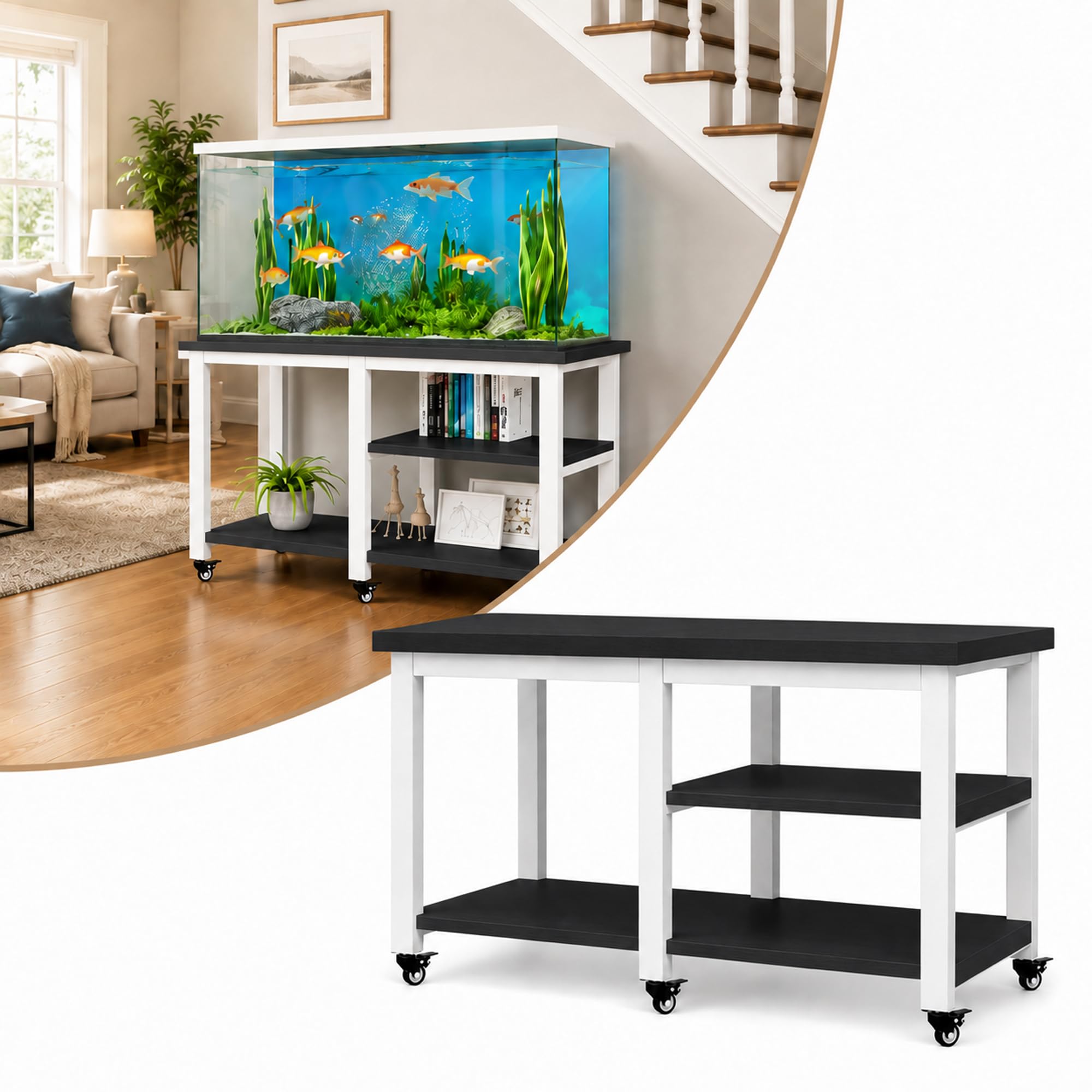 Supporto Acquario con Ripiani, 300 kg, Mobile Acquario con 6 Ruote