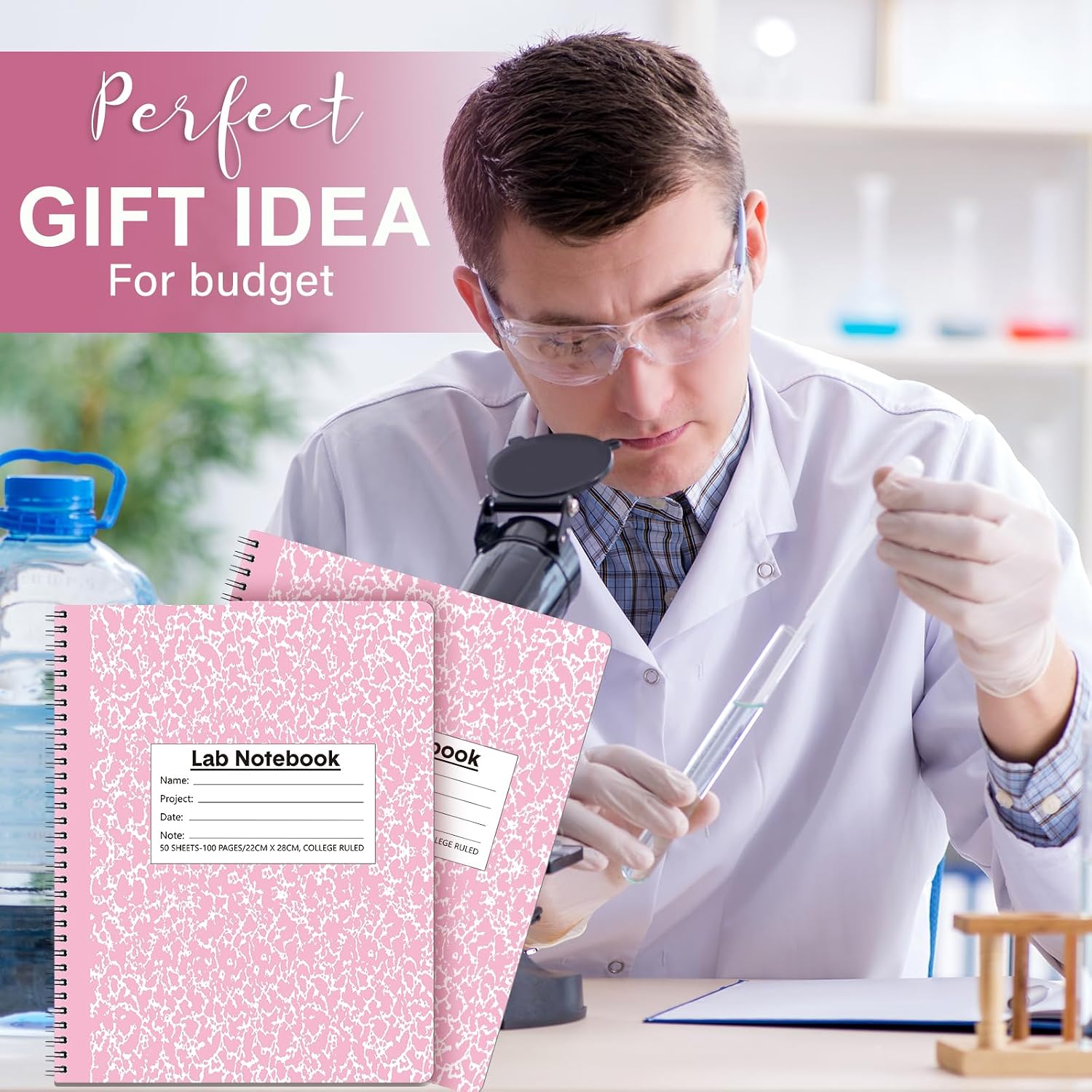 Affrolling 2 Pack Carbonless Lab Notebook Carbon Copy 8.5'' x 11'' 50 Sets of Pages 100 Pages Total Laboratory Engineering Chemistry Computation Notebook Science Grid Coil Binding(Pink and White)