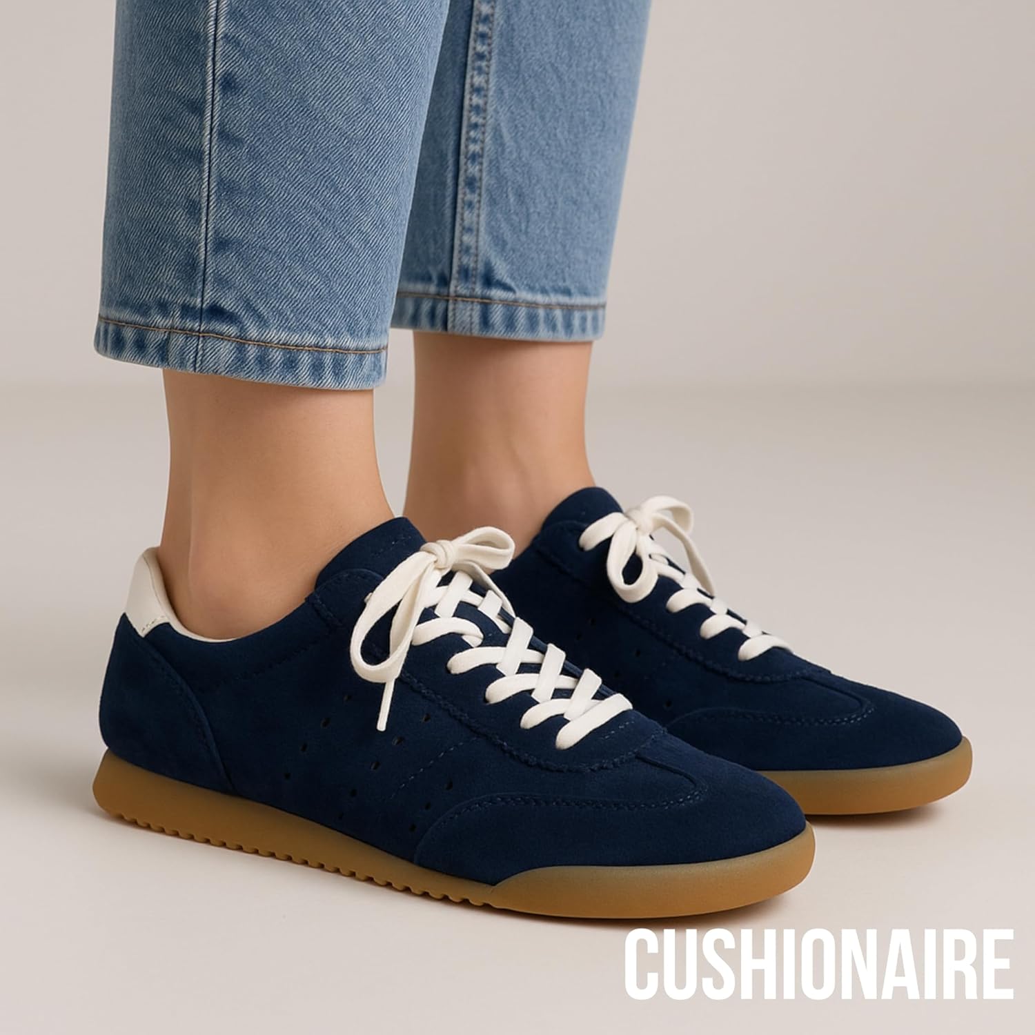 CUSHIONAIRE Tick Tock Women's Genuine Leather Lace-Up Casual Sneaker – Retro-Inspired Walking Shoe with Gum Rubber Outsole, Cushioned Arch Support, Lightweight Low Top Trainer - Image 5