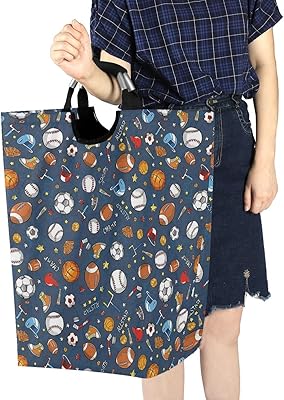 Amazon Kimdface ランドリーバスケット 多くのバスケットボールの野球とサッカーのアイコンチャンピオングローブ暗い背景 ランドリーバッグ 洗濯かご おりたたみ 洗濯カゴ おしゃれ 収納ボックス おもちゃ収納 ランドリー収納 オンライン通販