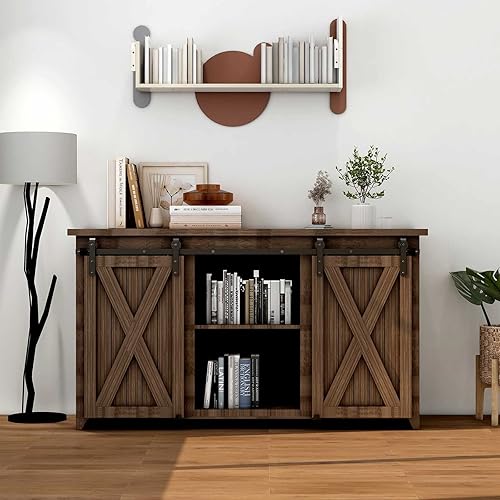 TSMST Kit de herrajes para puertas corredizas de granero de 4 pies, juego de rodillos para puerta de granero doble súper pequeño, se aplica para