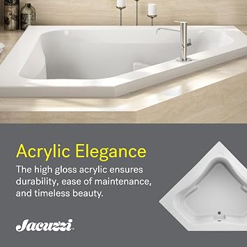 JACUZZI SIGNATURE Acrylic Corner Drop-In Soaking Bathtub, Slip Resistant, Center Drain Placement, 60 (L) x 60 (W), White