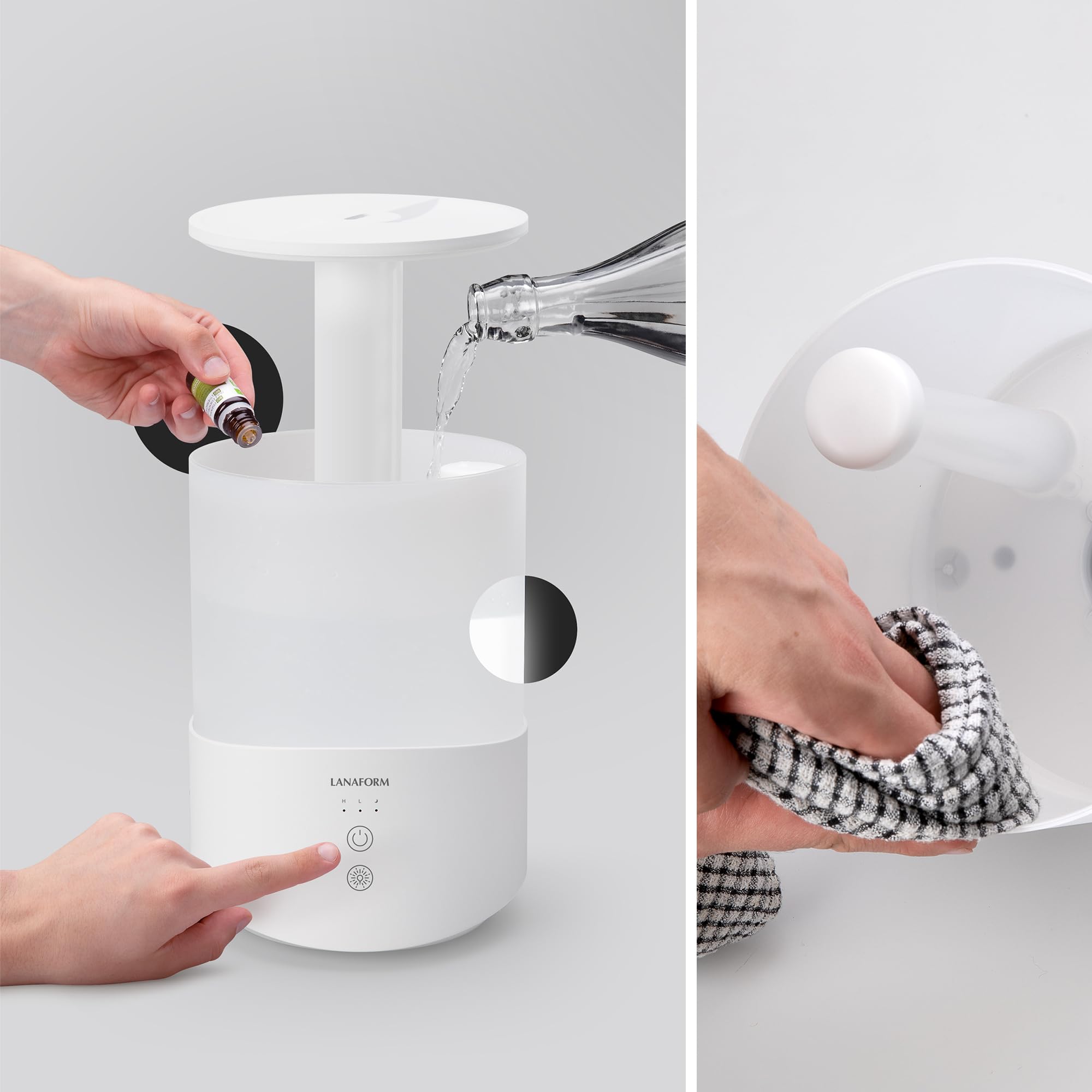 Humidificateur d'air -Diffuseur huiles essentielles -Lumière led -Mode nuit