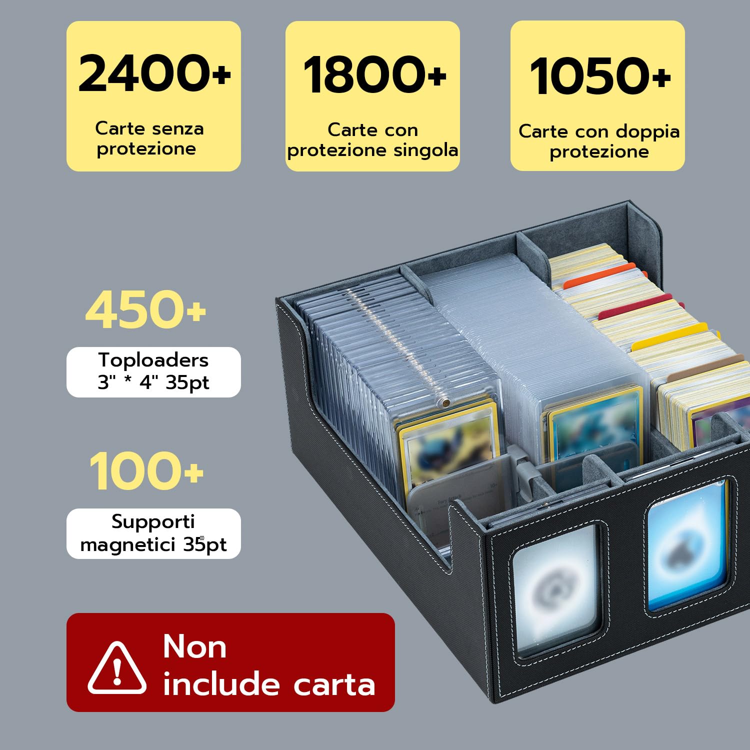 Commander Deck Box per MTG con 3 carte Magnetiche 35PT, Scatola per 1800+ Carte con 10 Divisori e 6 Clip, Adatta per Scatola Porta Carte Collezionabili Toploader da 3"x4" per Magic TCG–Nero