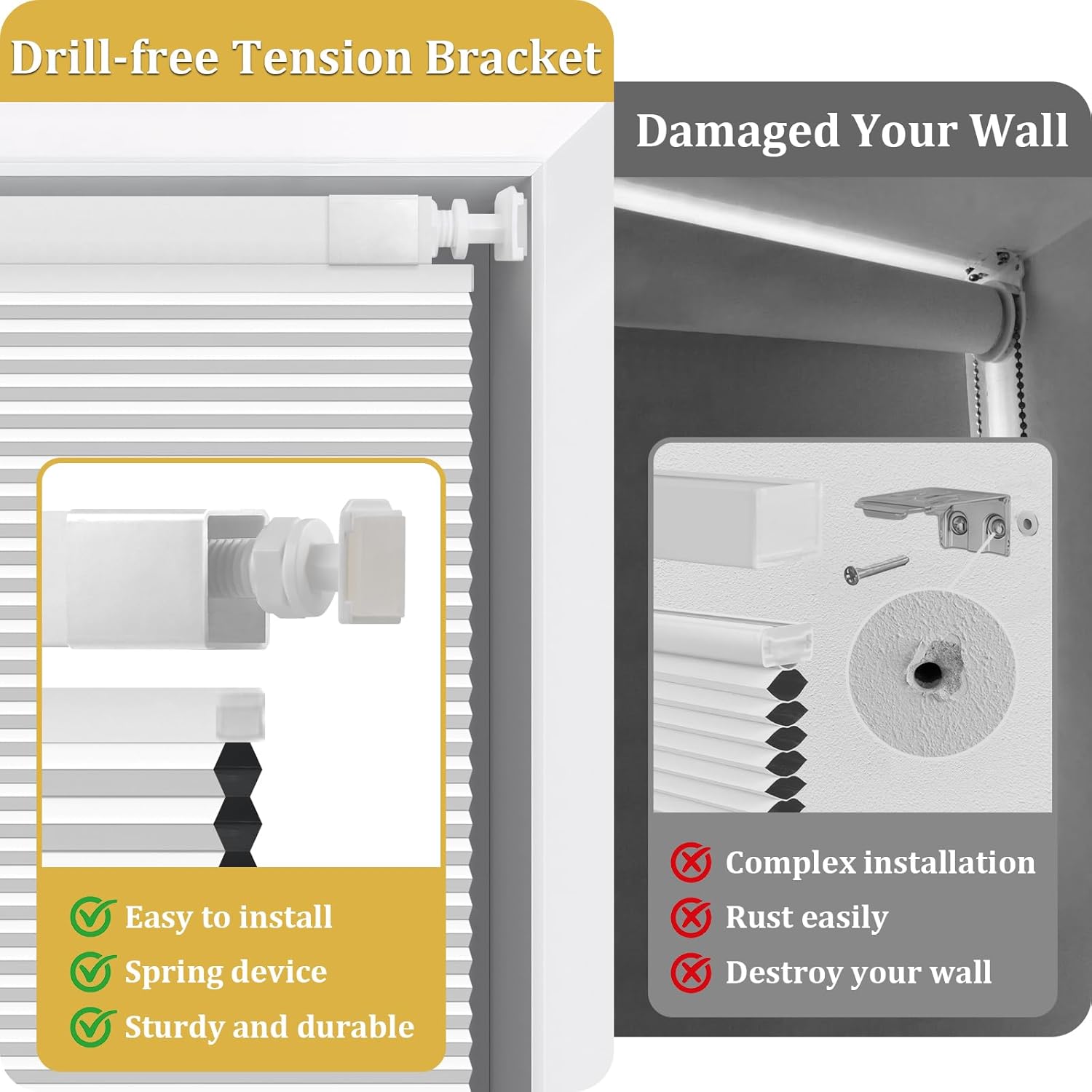 Shade&Beyond No Tools No Drill Blinds for Indoor Windows, Cordless Top Down Bottom Up Cellular Honeycomb Shade for Window, Blackout Thermal Insulation Noise Reduction, 22" W x 48" H, White
