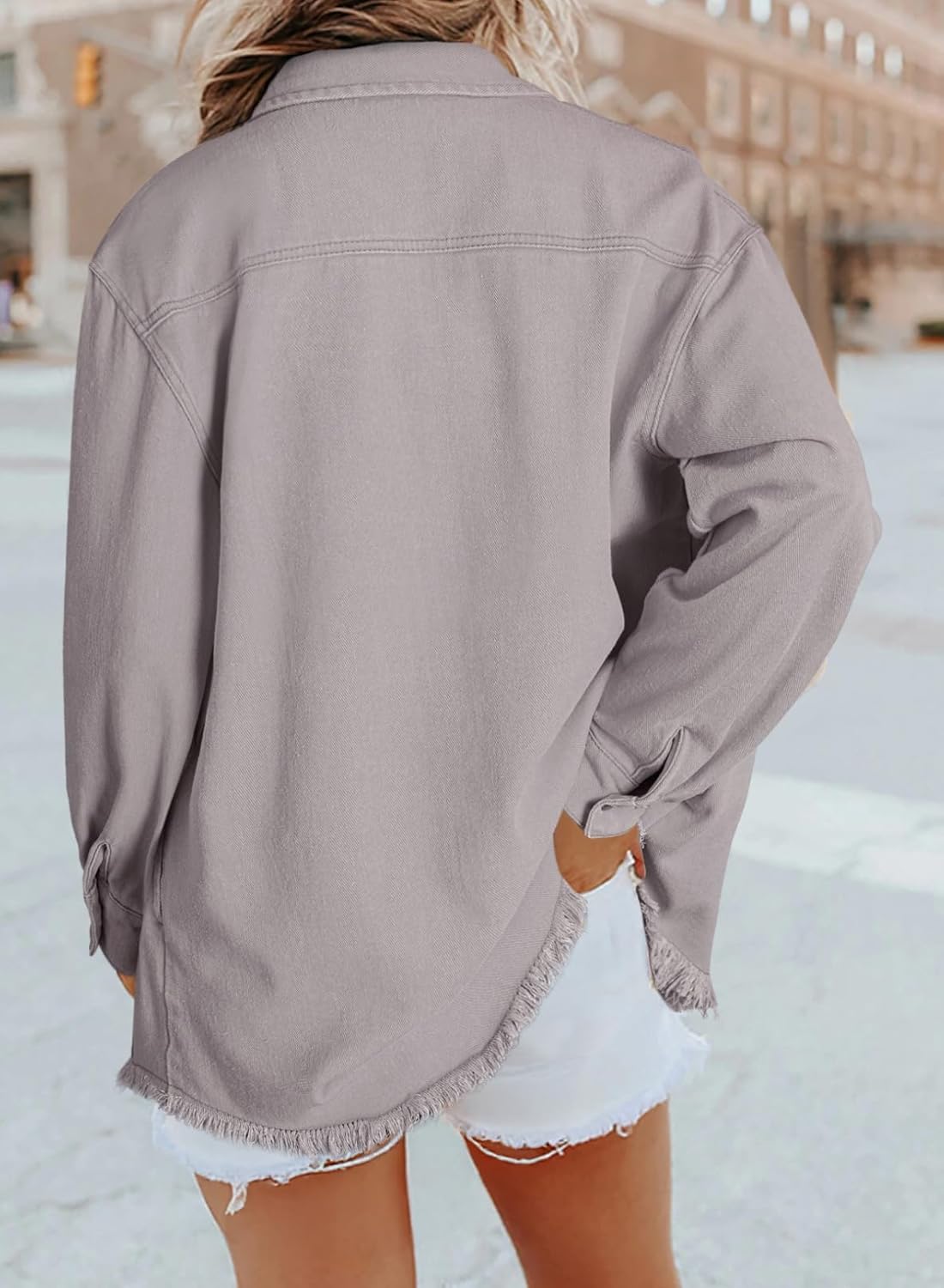 Dokotoo Women’s Oversized Denim Jacket Casual Long Sleeve Denim Shirts Distresse Jean Jacket Fall Outfits 2025