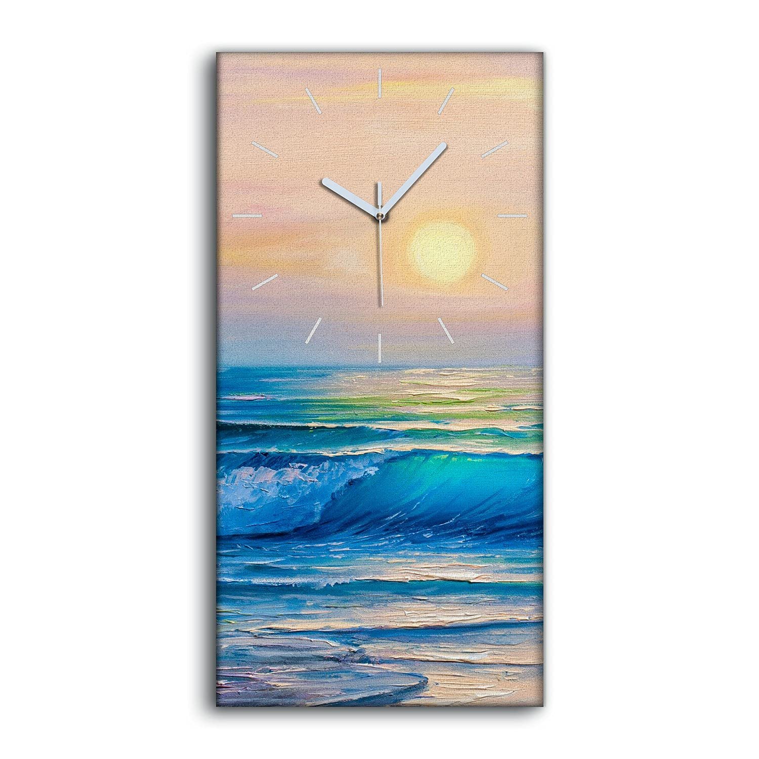 Horloge sur toile 30x60cm de salon silencieuse motif vagues
