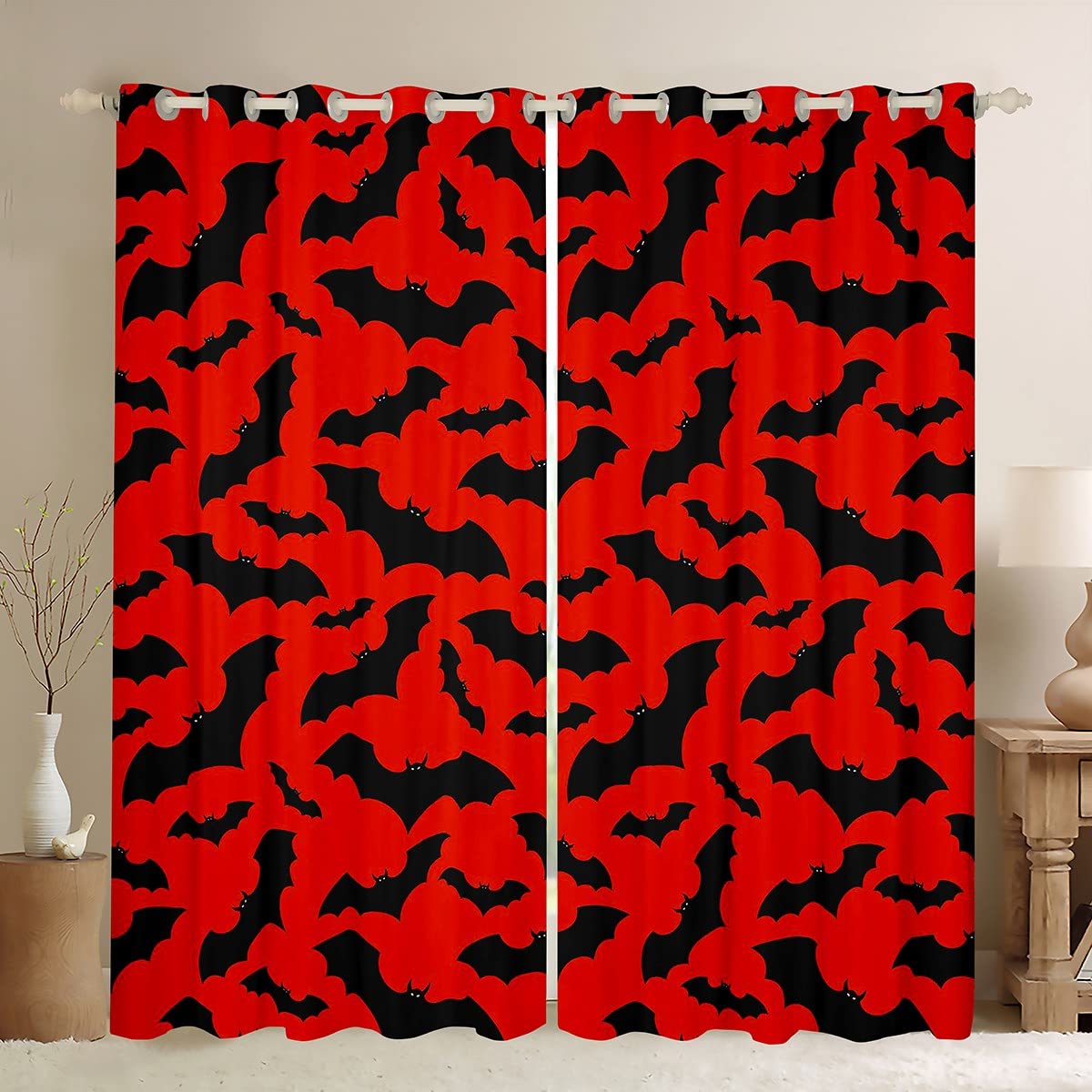 Black and Red Bat Curtains 104