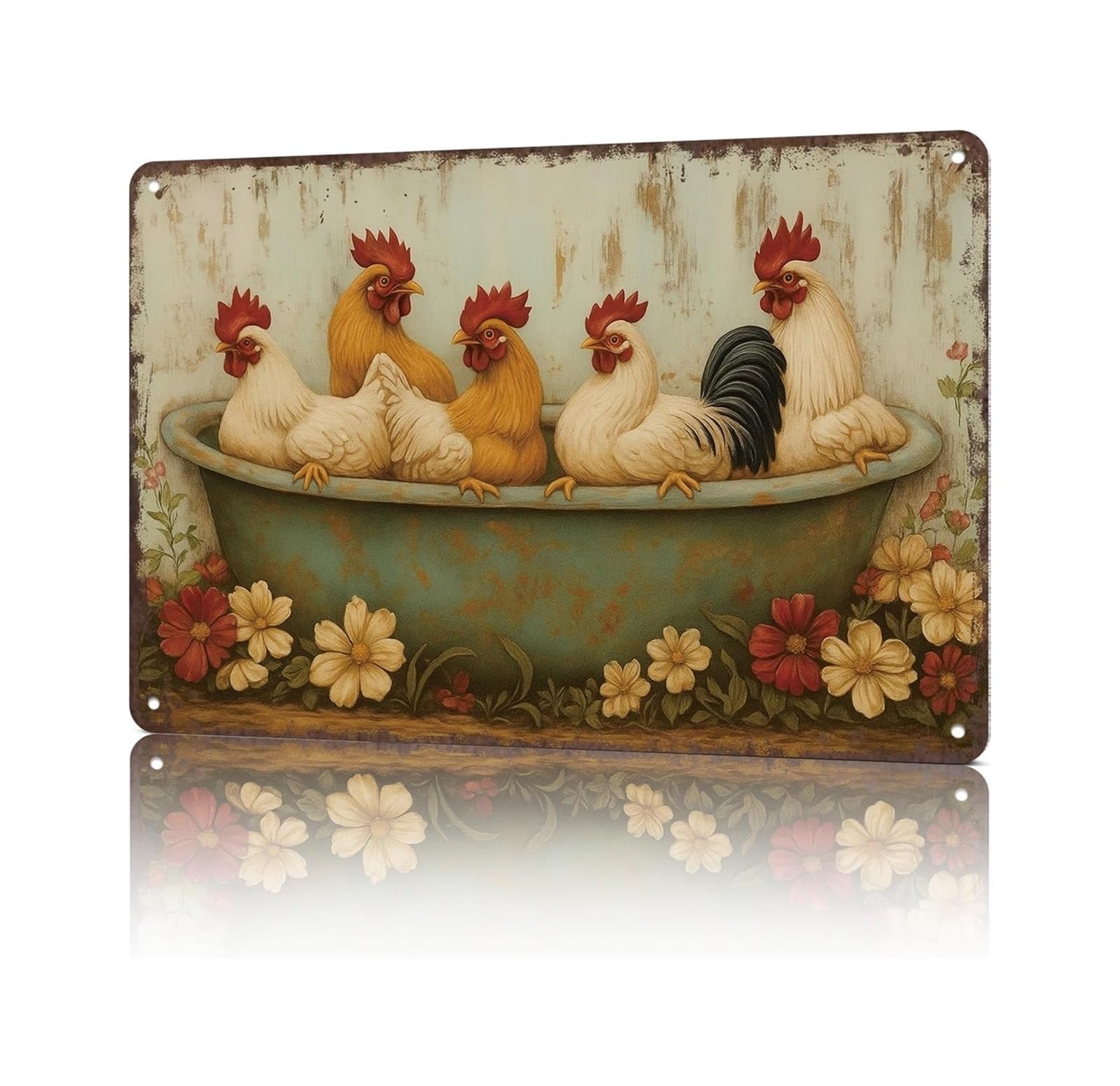 ZDVHOMCB Vintage Metal Sign Charming Chicken Bath Time Funny Tin Decor For Home Living Room Garage Bar Farmhouse Poultry Humor Wall-Art Gift 8 X 12 inch