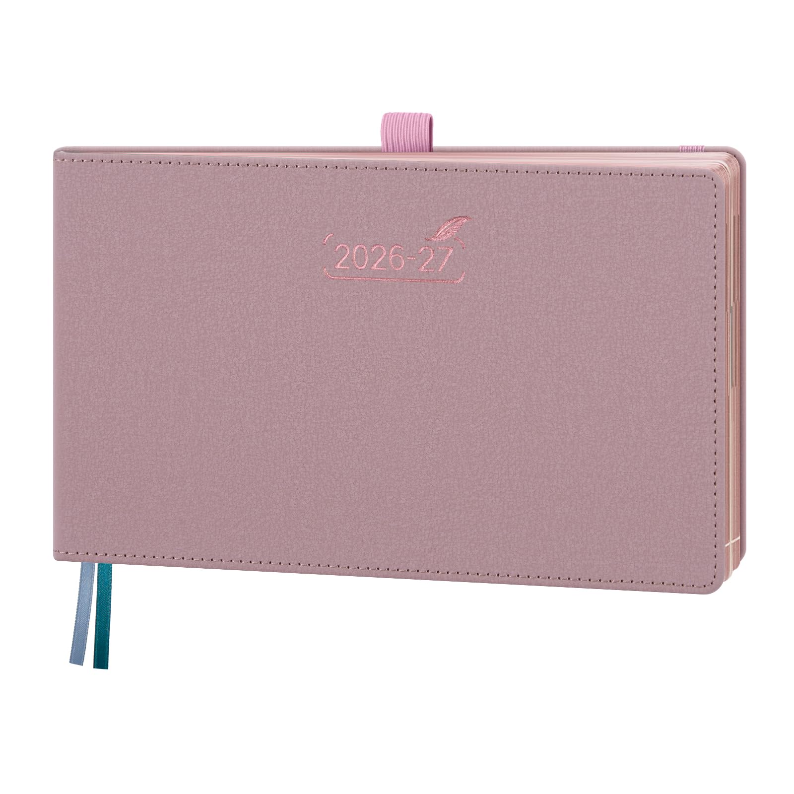 BEZEND Diary 2026-2027 Landscape Week to View (Jul 26-Dec 27) Medium 14 x 23 cm. Appointment Diary with Hourly Timeslots & Gilded Edges, Work Home Women, PU Leather Hardback, Pink